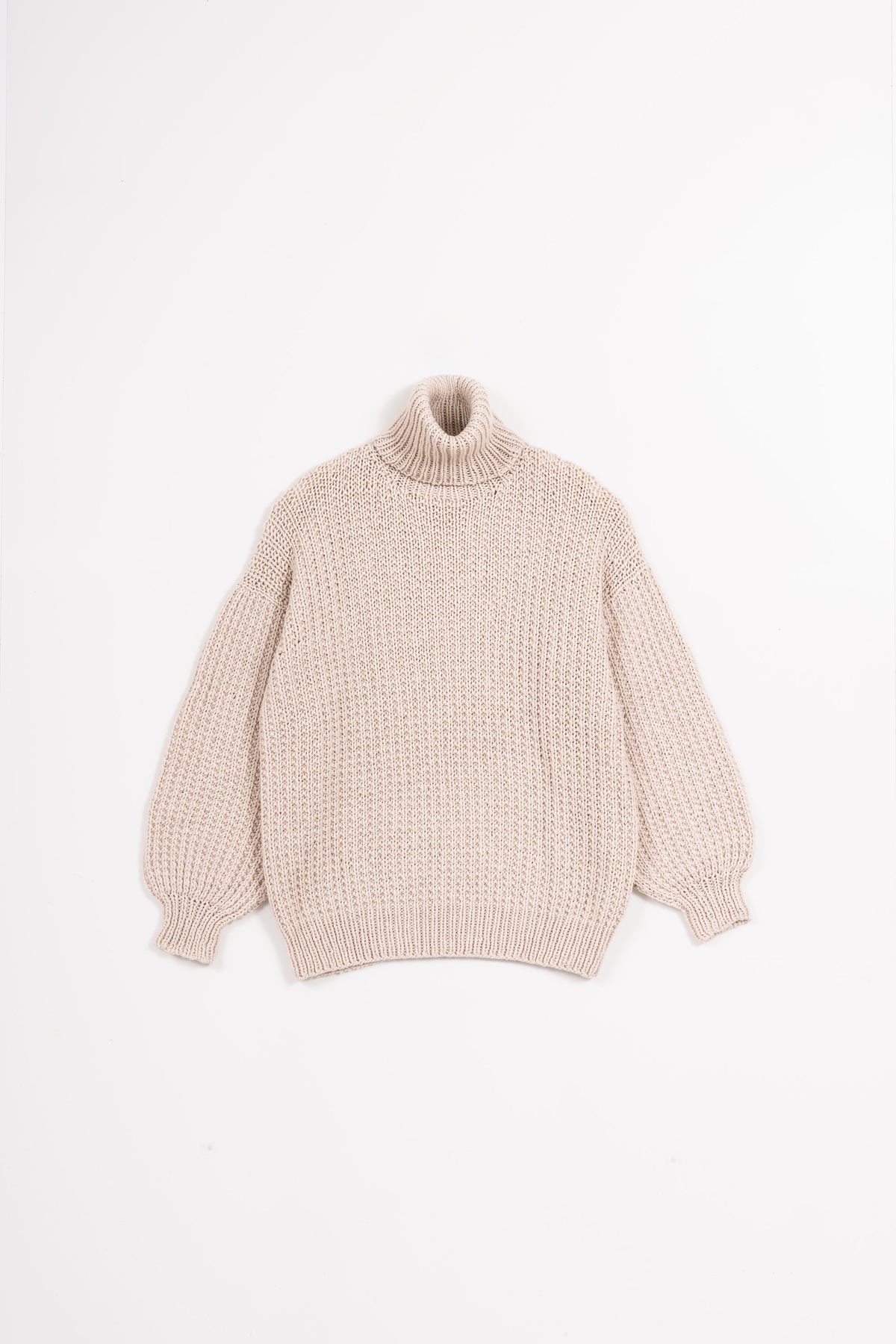 MERINO Handknit Rib Turtleneck - Almond White