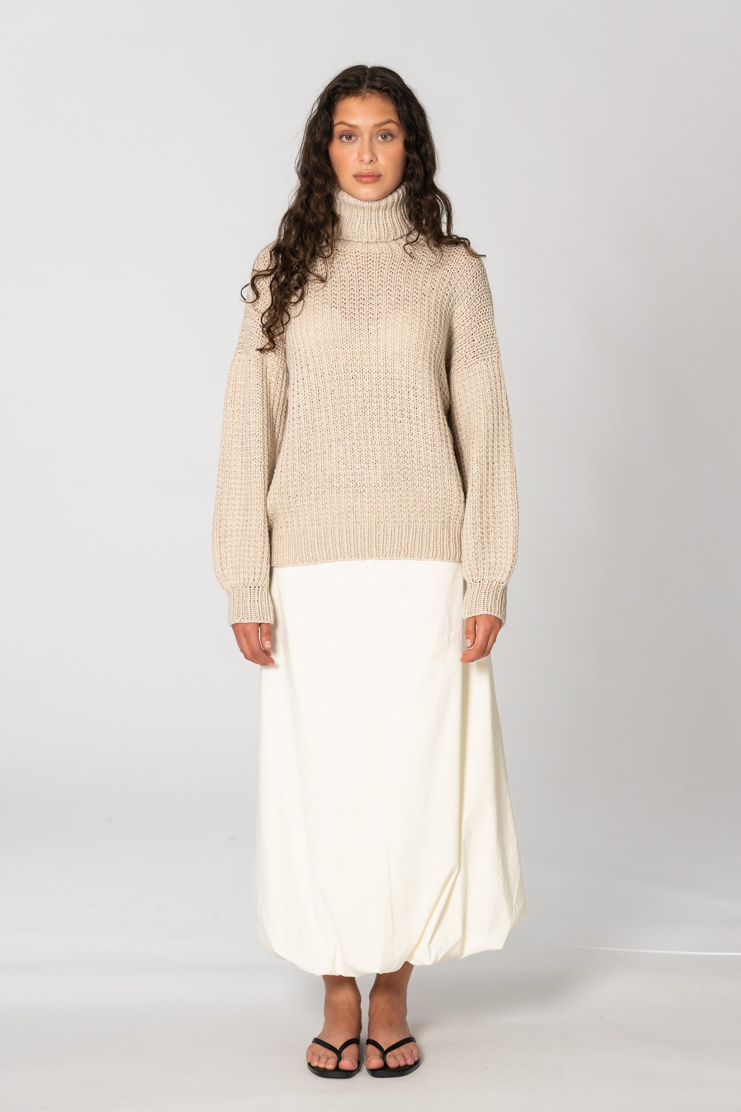 MERINO Handknit Rib Turtleneck - Almond White