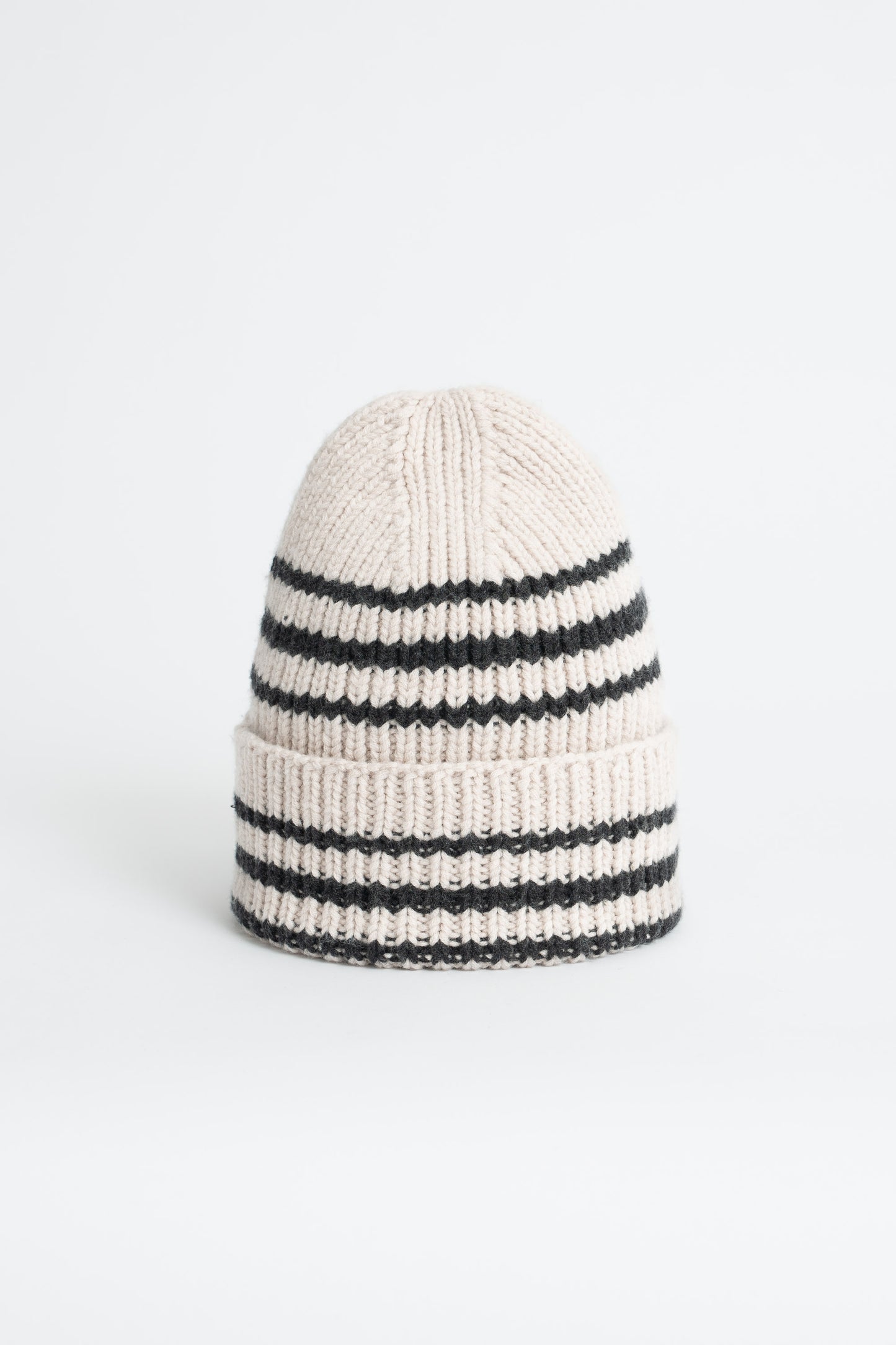 MERINO Handknit Striped Hat - Almond White