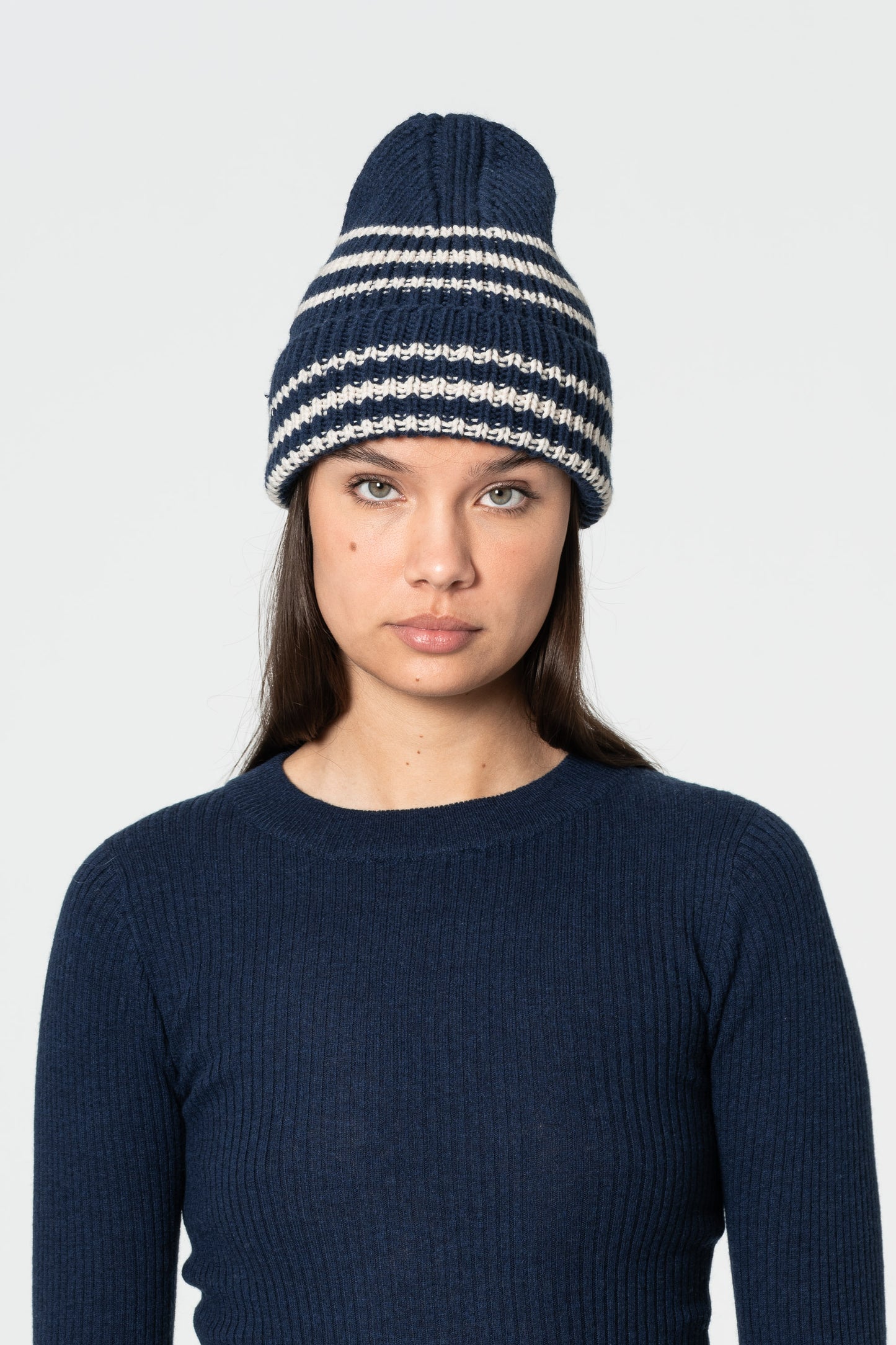 MERINO Handknit Striped Hat - Space Blue