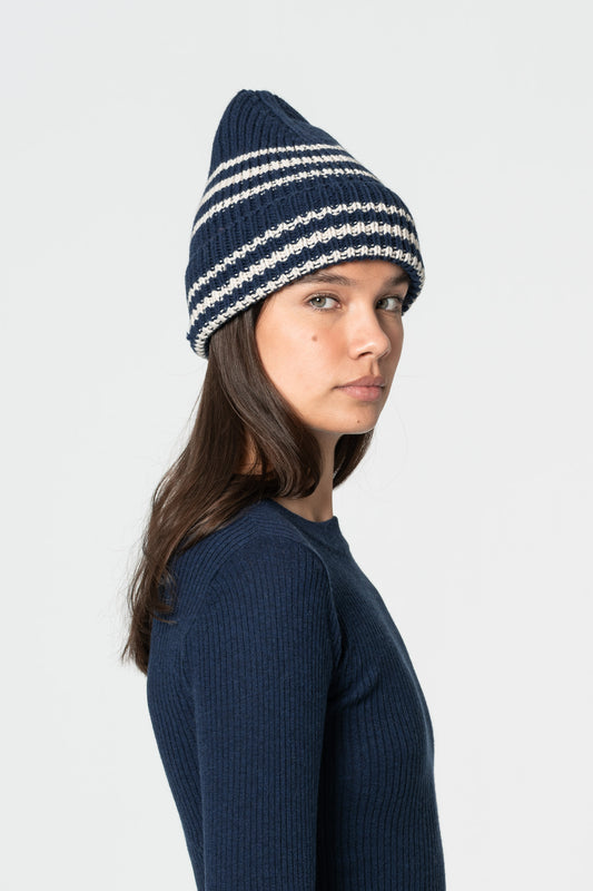 MERINO Handknit Striped Hat - Space Blue