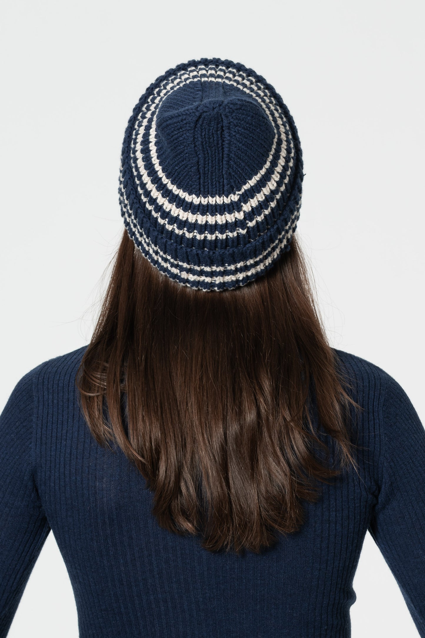 MERINO Handknit Striped Hat - Space Blue