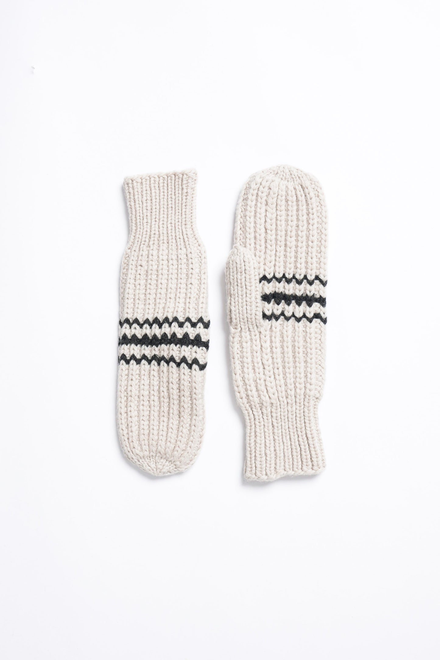MERINO Handknit Striped Mittens - Almond White
