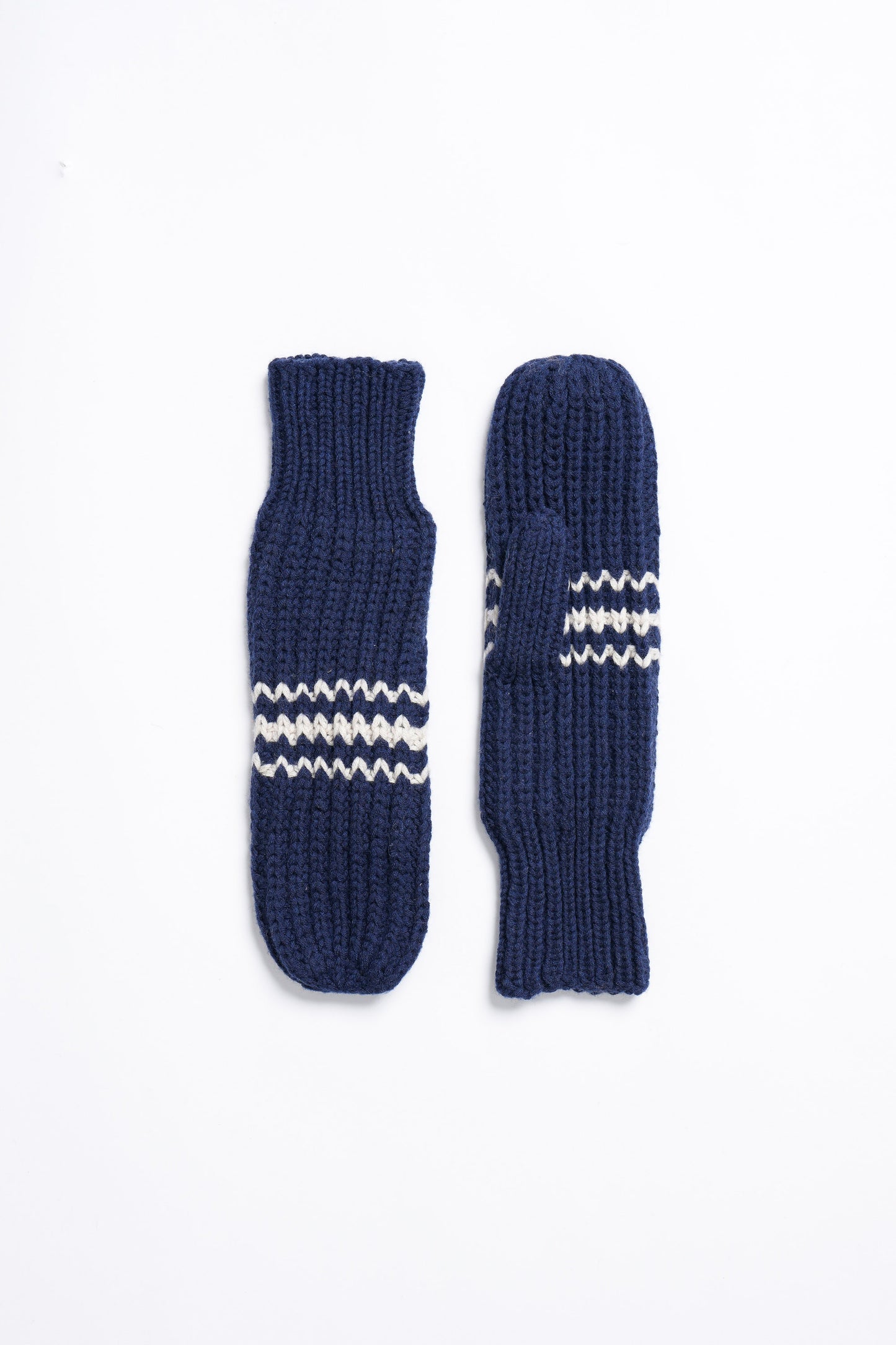 MERINO Handknit Striped Mittens - Space Blue