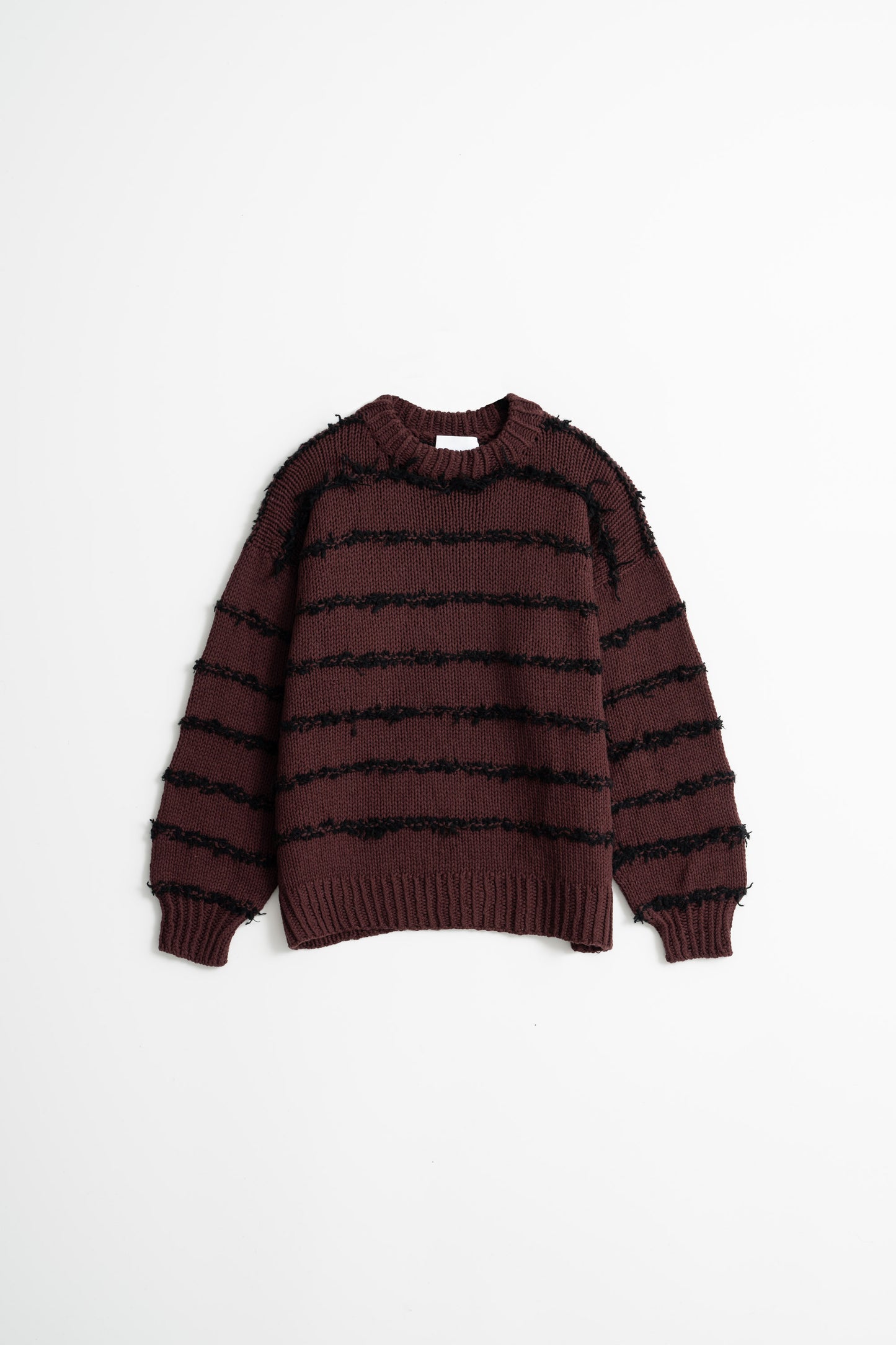 MERINO Handknit Striped Sweater - Merlot Red