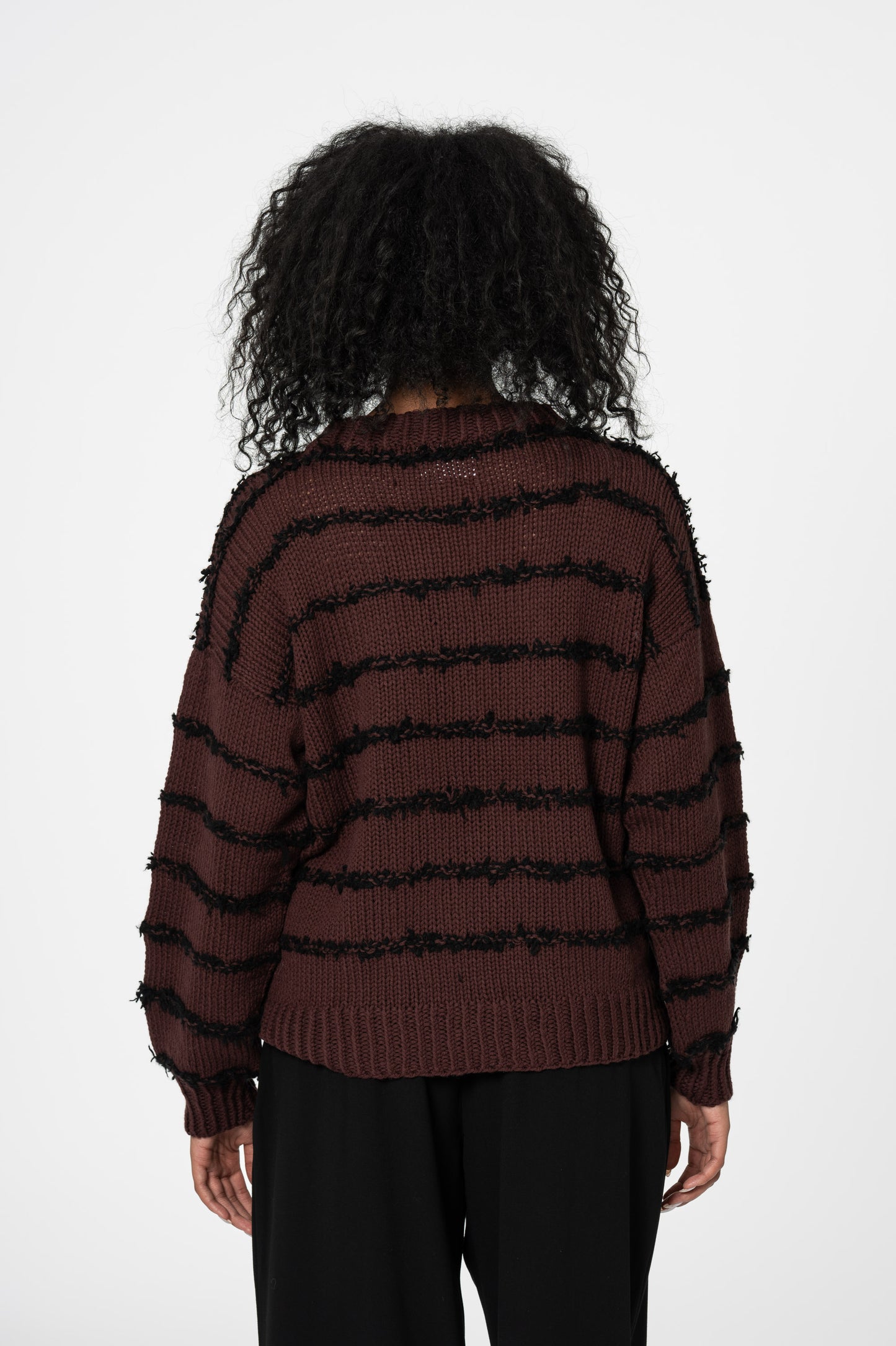 MERINO Handknit Striped Sweater - Merlot Red