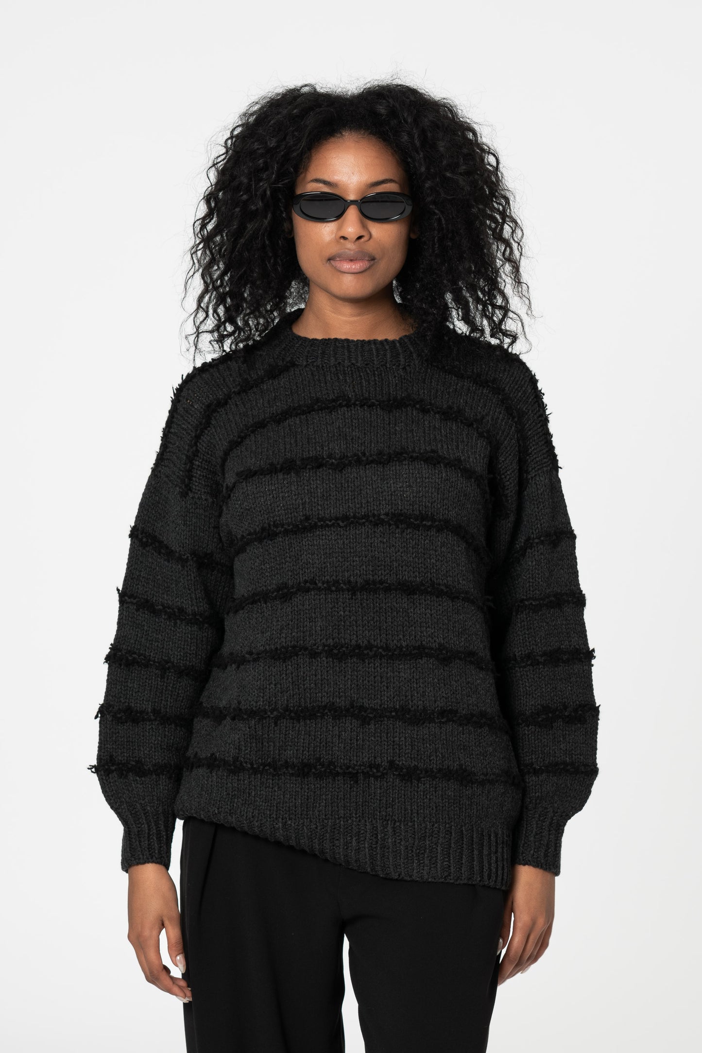 MERINO Handknit Striped Sweater - Onyx Grey