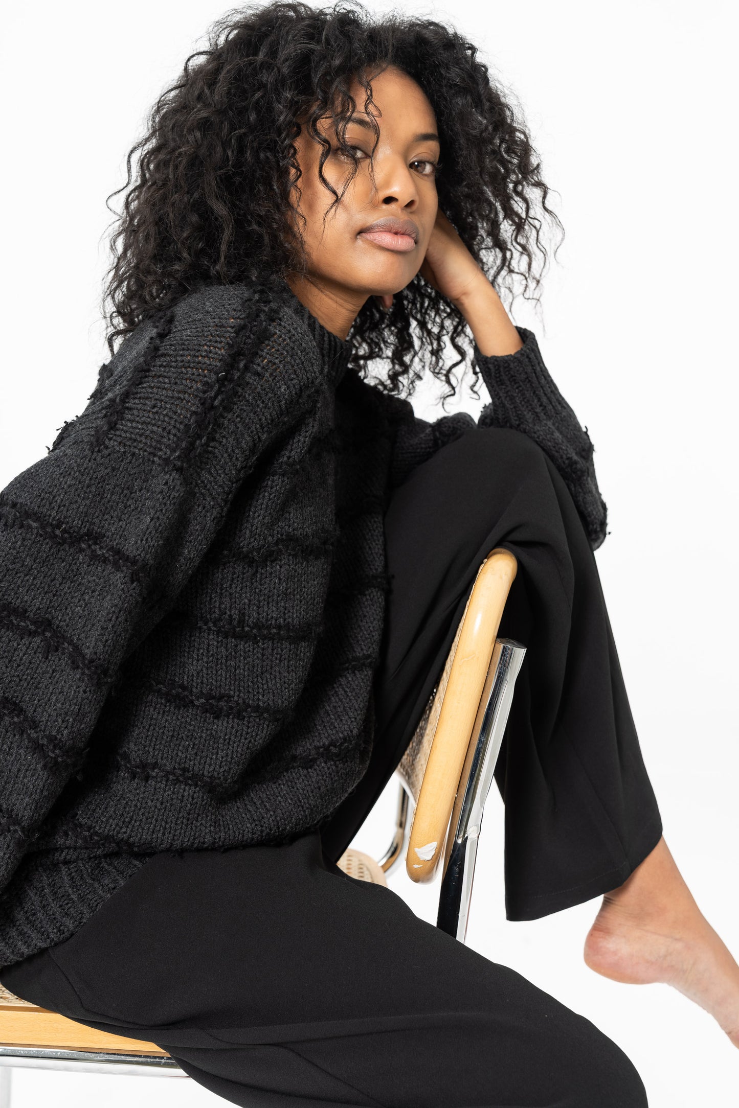 MERINO Handknit Striped Sweater - Onyx Grey