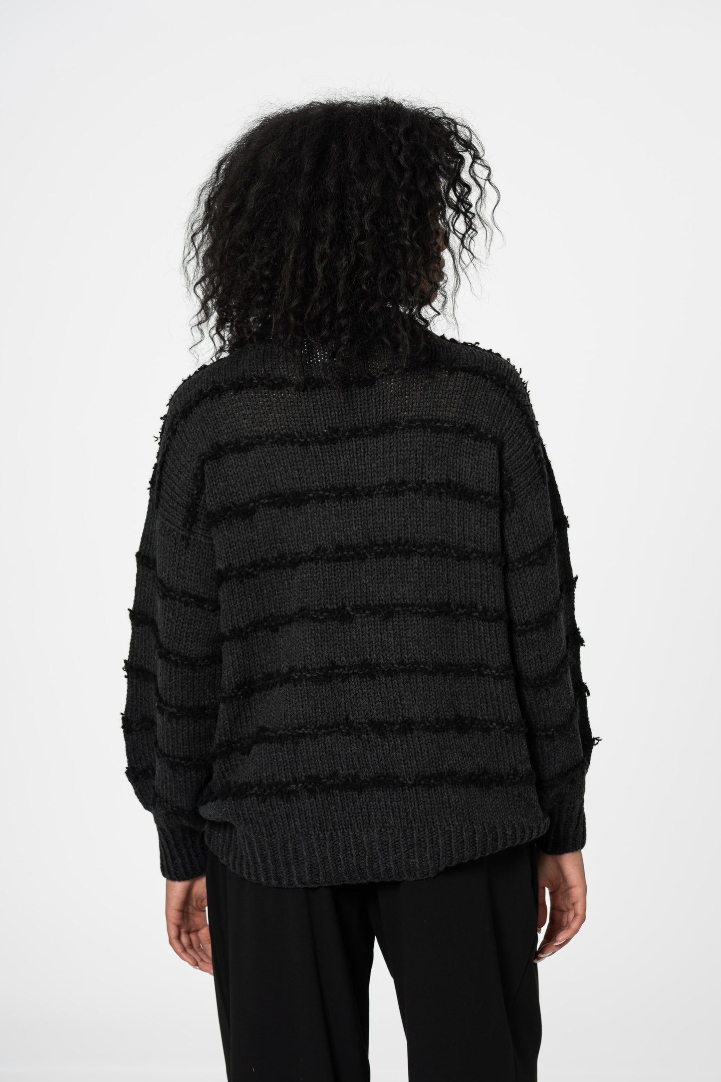 MERINO Handknit Striped Sweater - Onyx Grey