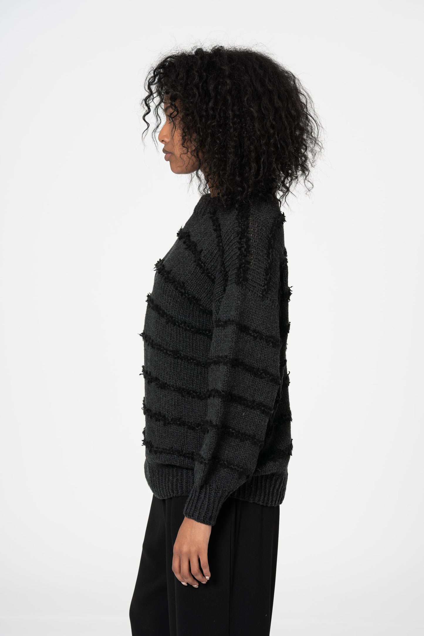 MERINO Handknit Striped Sweater - Onyx Grey