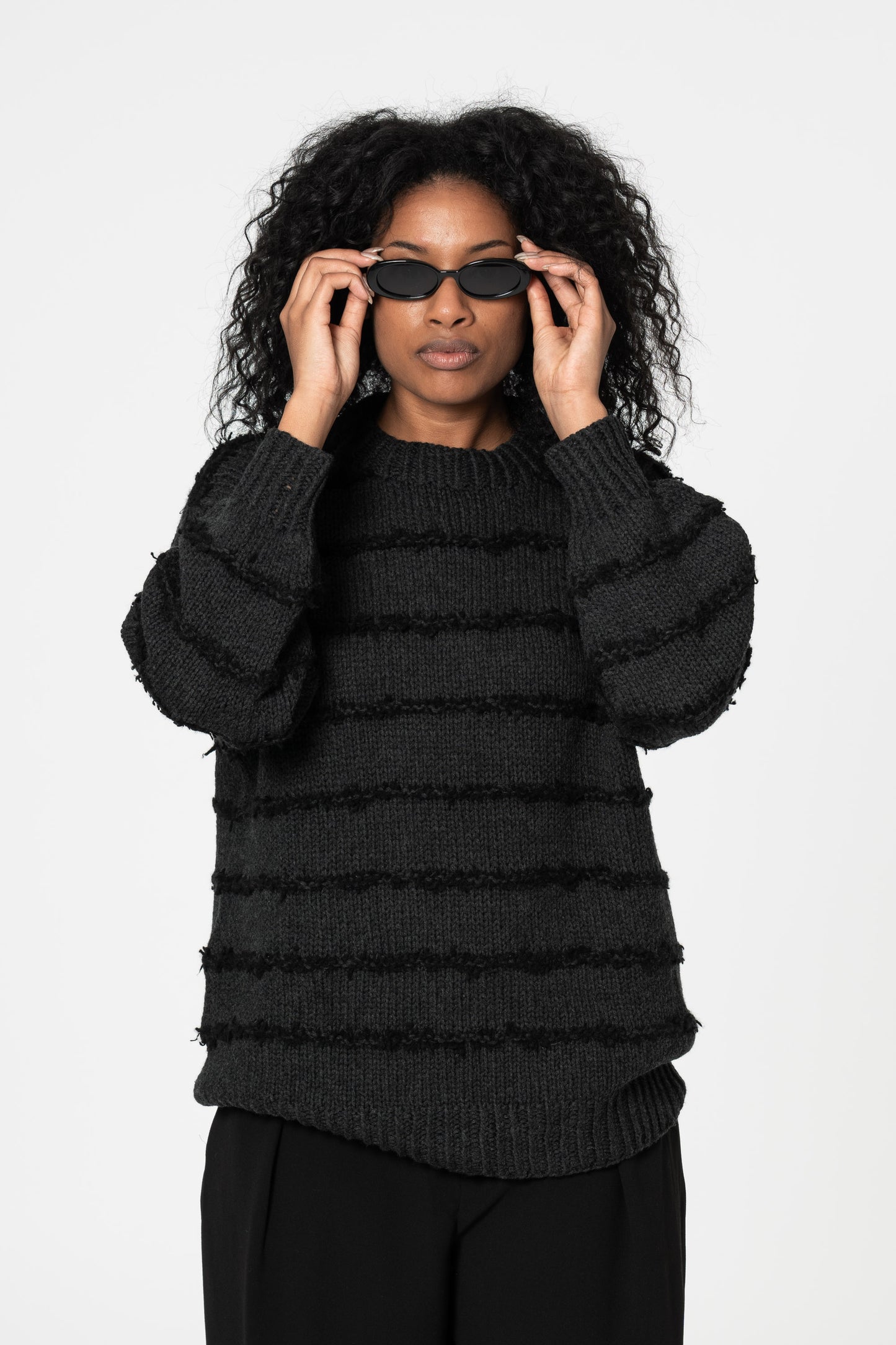 MERINO Handknit Striped Sweater - Onyx Grey