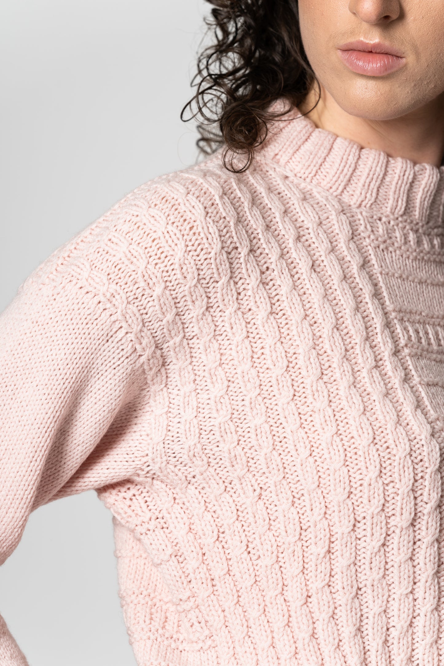 MERINO Handknit Structure Sweater - Blush Pink