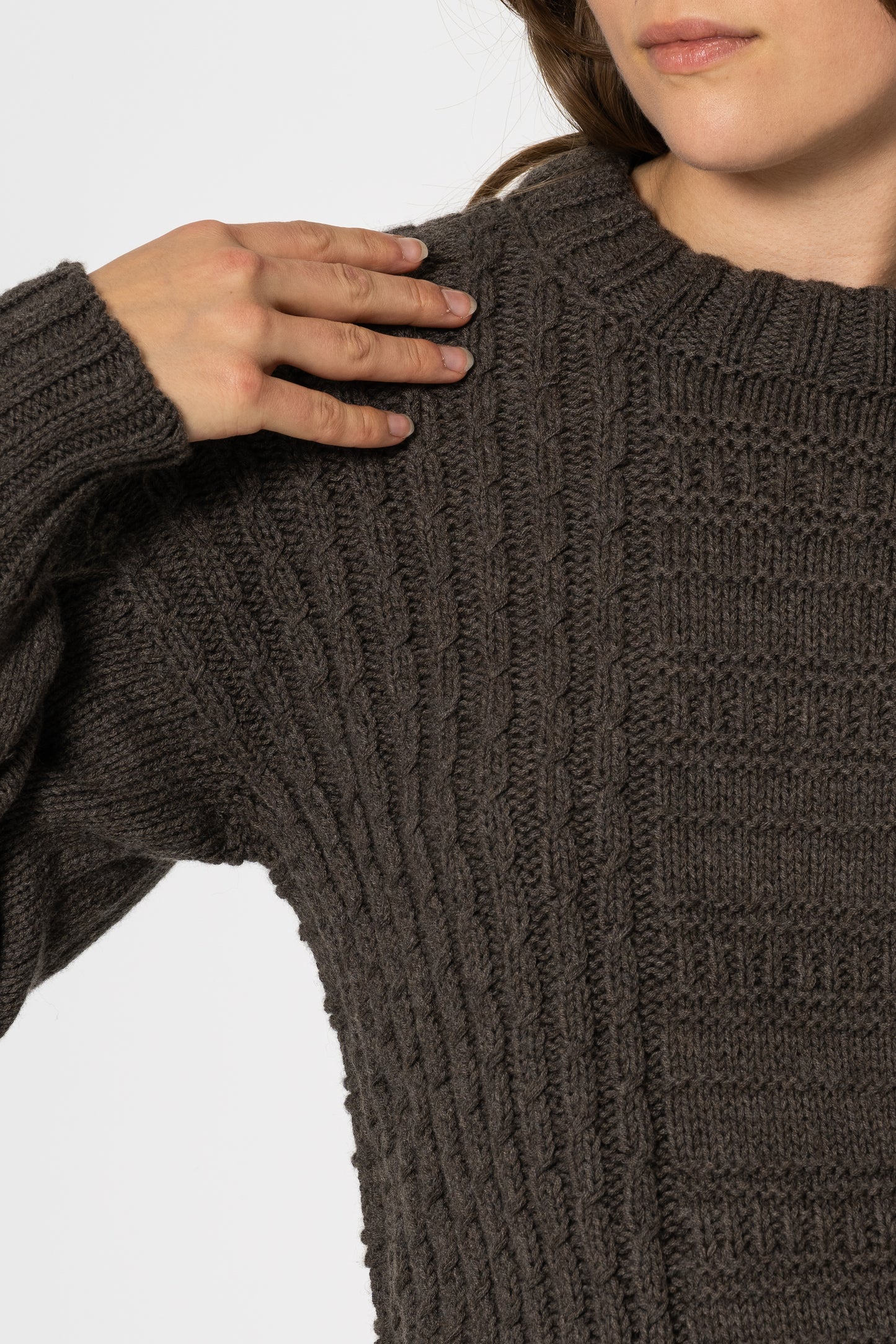 MERINO Handknit Structure Sweater - Mulch Brown