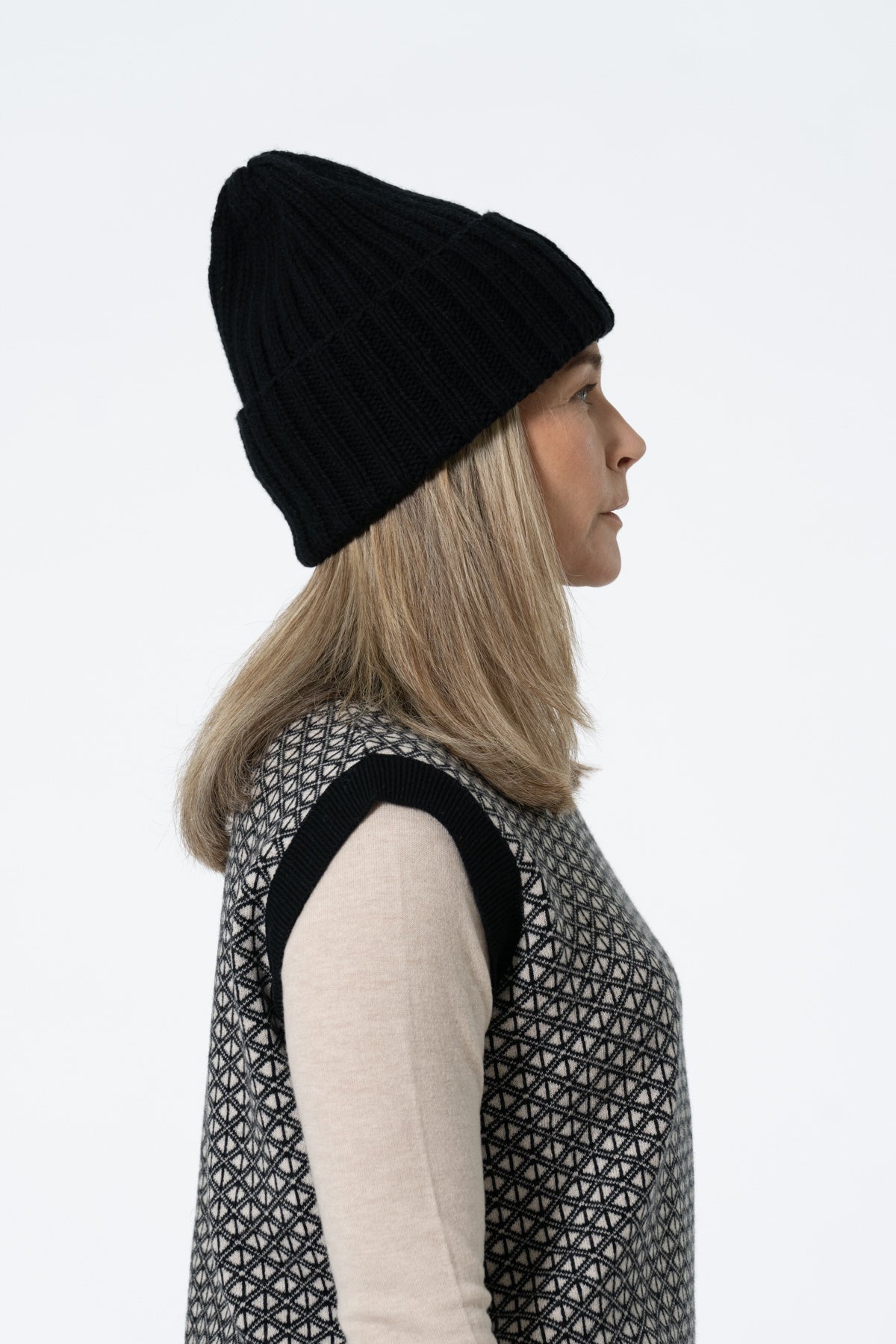 MERINO Handknit Thick Rib Hat - Black