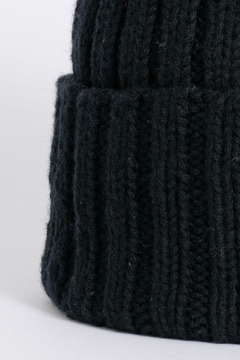 MERINO Handknit Rib Hat - Black