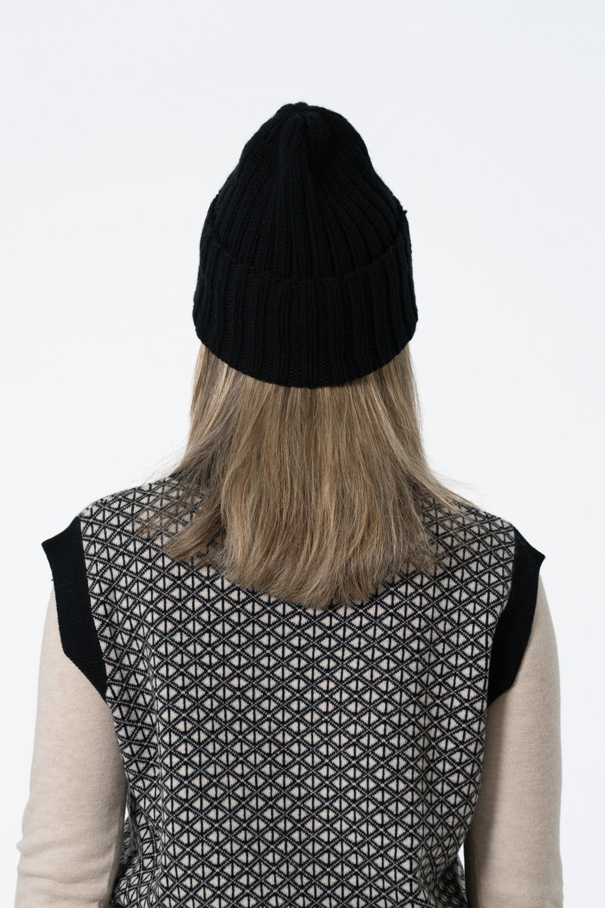 MERINO Handknit Thick Rib Hat - Black