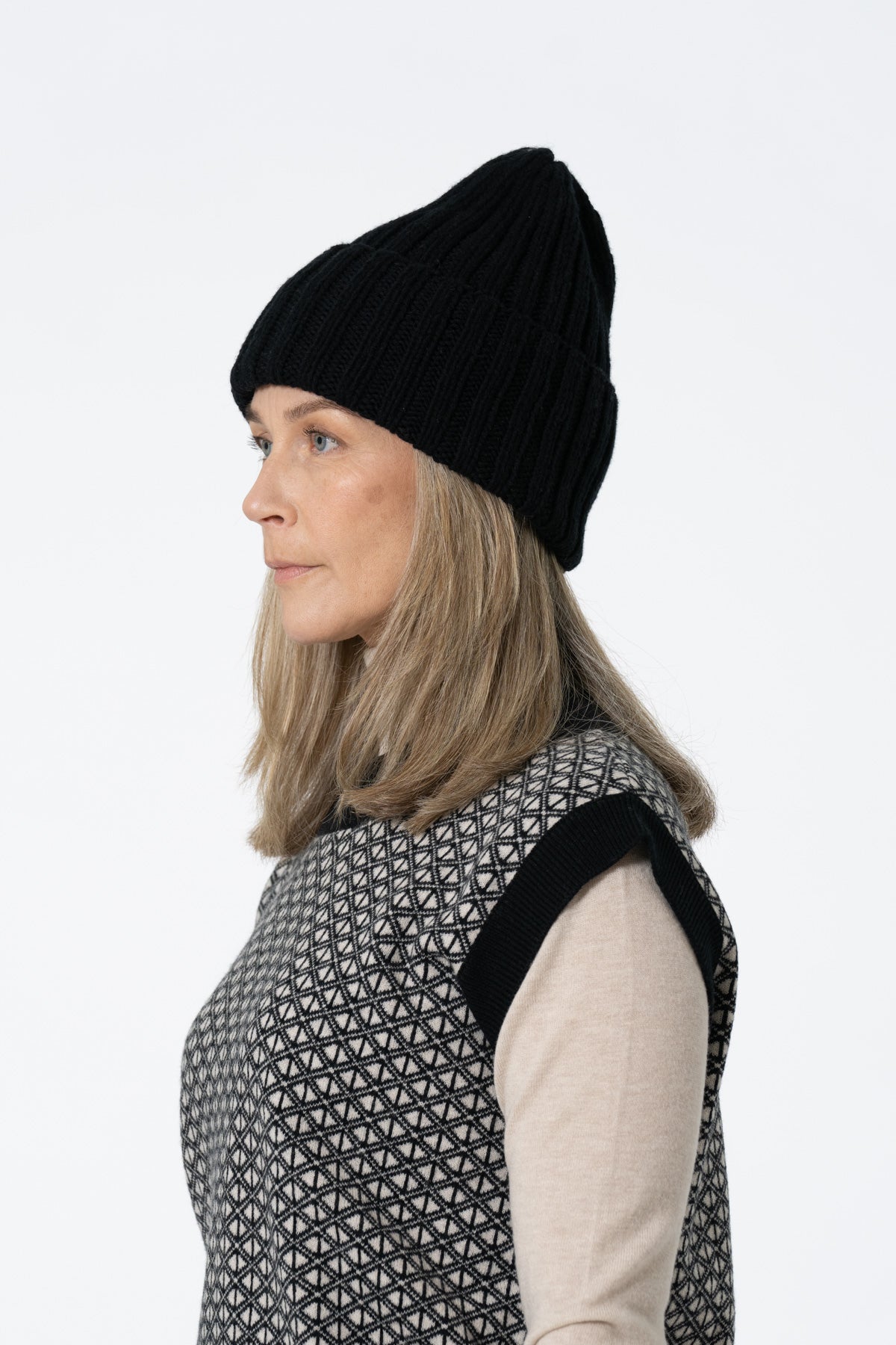 MERINO Handknit Thick Rib Hat - Black