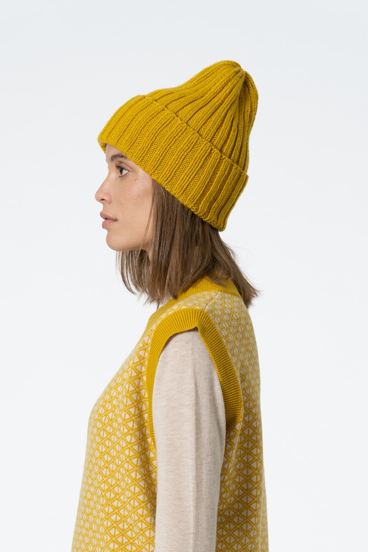 MERINO Handknit Thick Rib Hat - Cyber Yellow