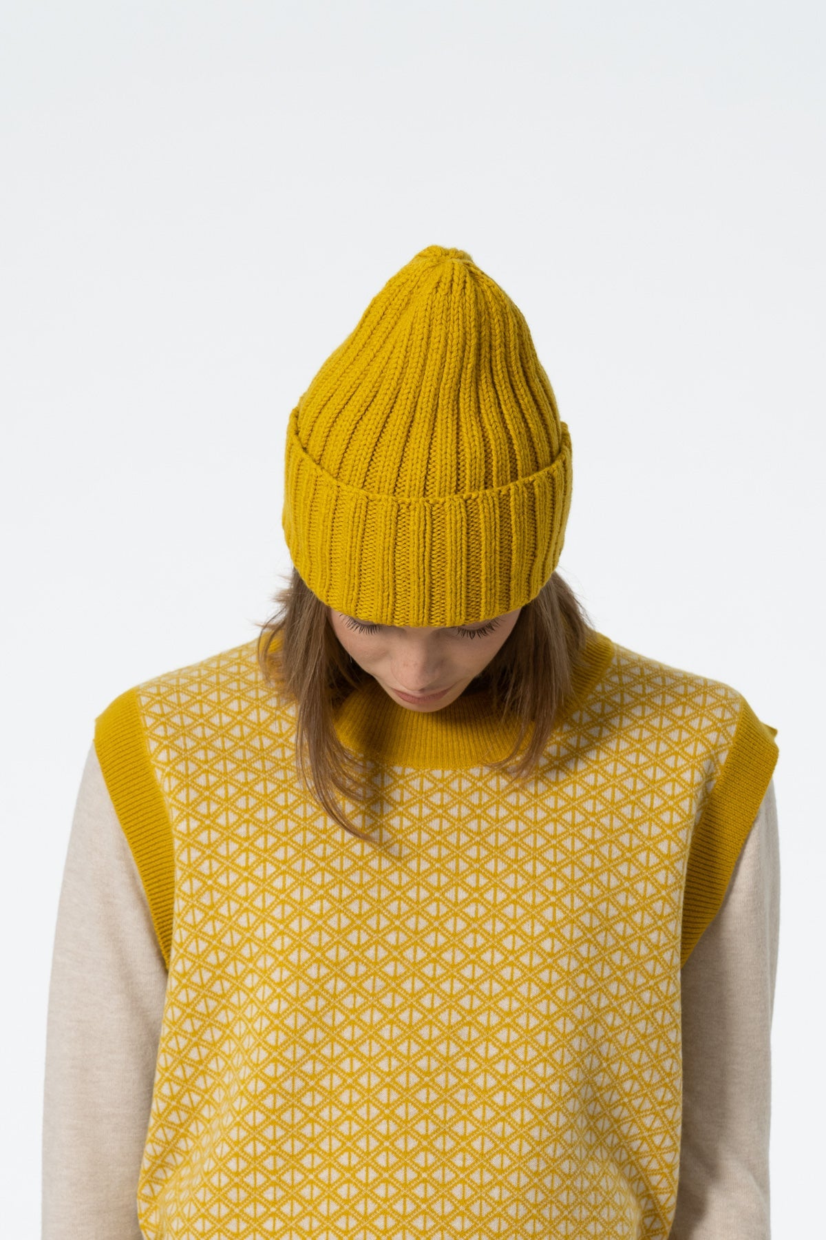 MERINO Handknit Thick Rib Hat - Cyber Yellow
