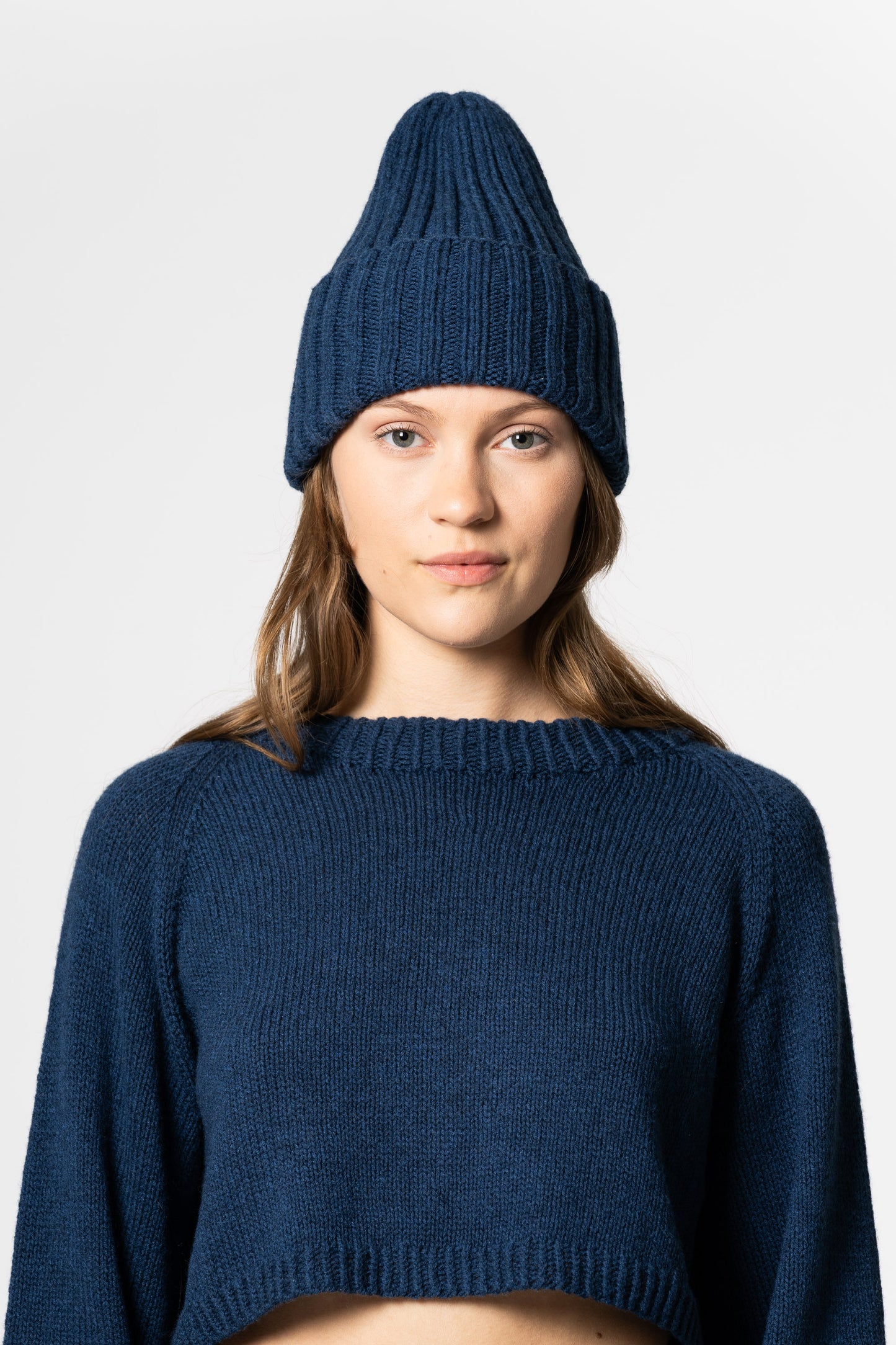 MERINO Handknit Thick Rib Hat - Indigo Blue
