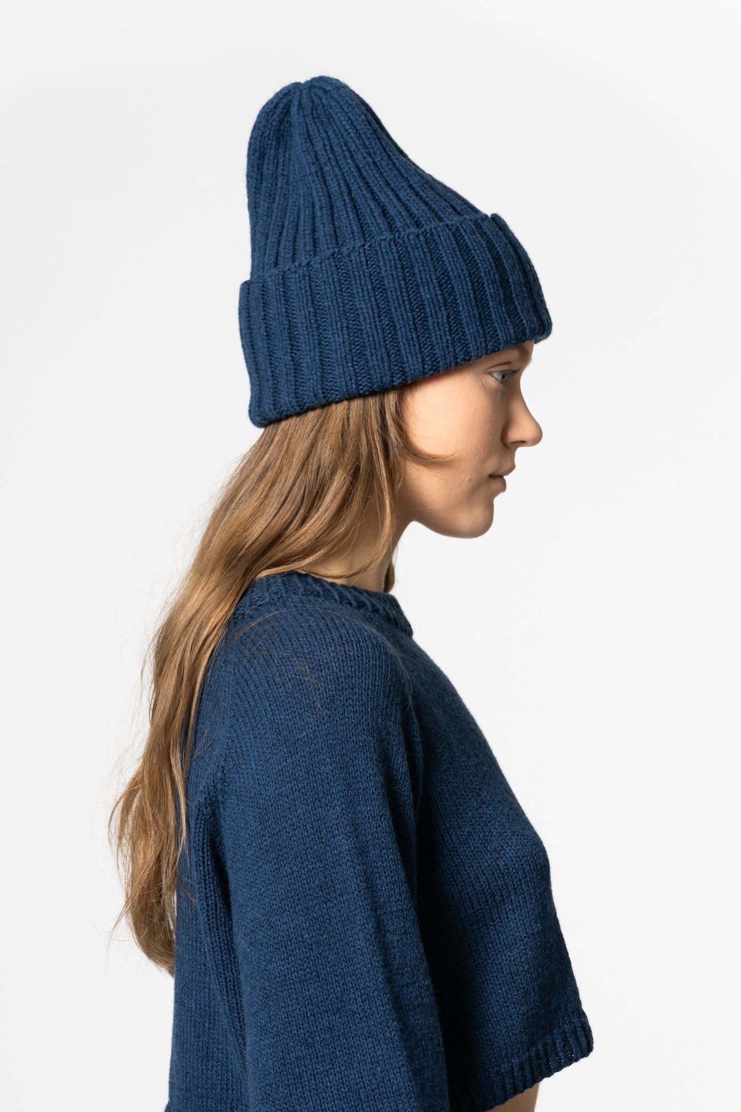 MERINO Handknit Thick Rib Hat - Indigo Blue