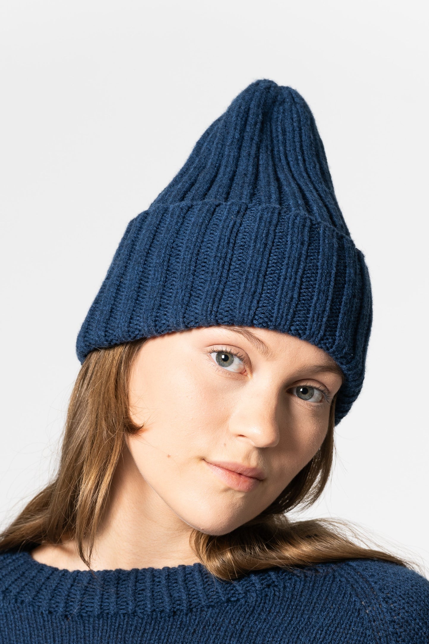 MERINO Handknit Thick Rib Hat - Indigo Blue