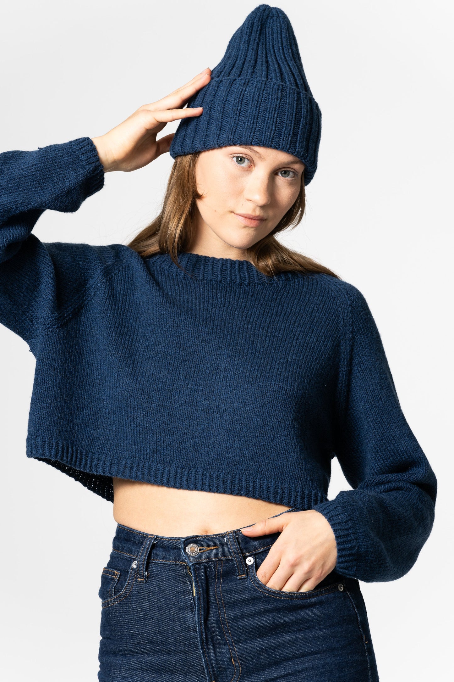 MERINO Handknit Thick Rib Hat - Indigo Blue