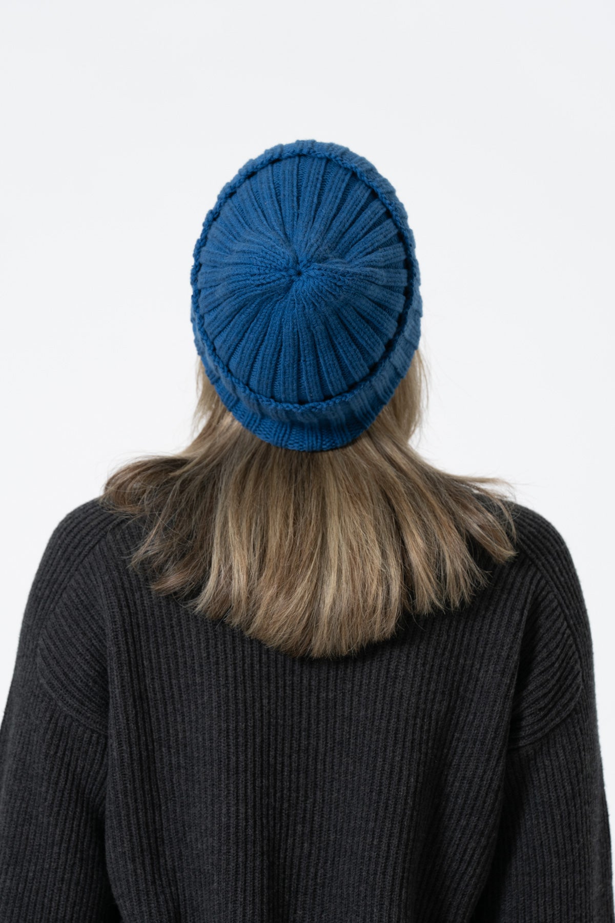 MERINO Handknit Thick Rib Hat - Ocean Blue