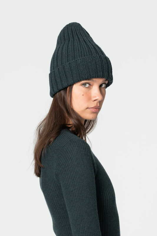 MERINO Handknit Thick Rib Hat - Peacock Green
