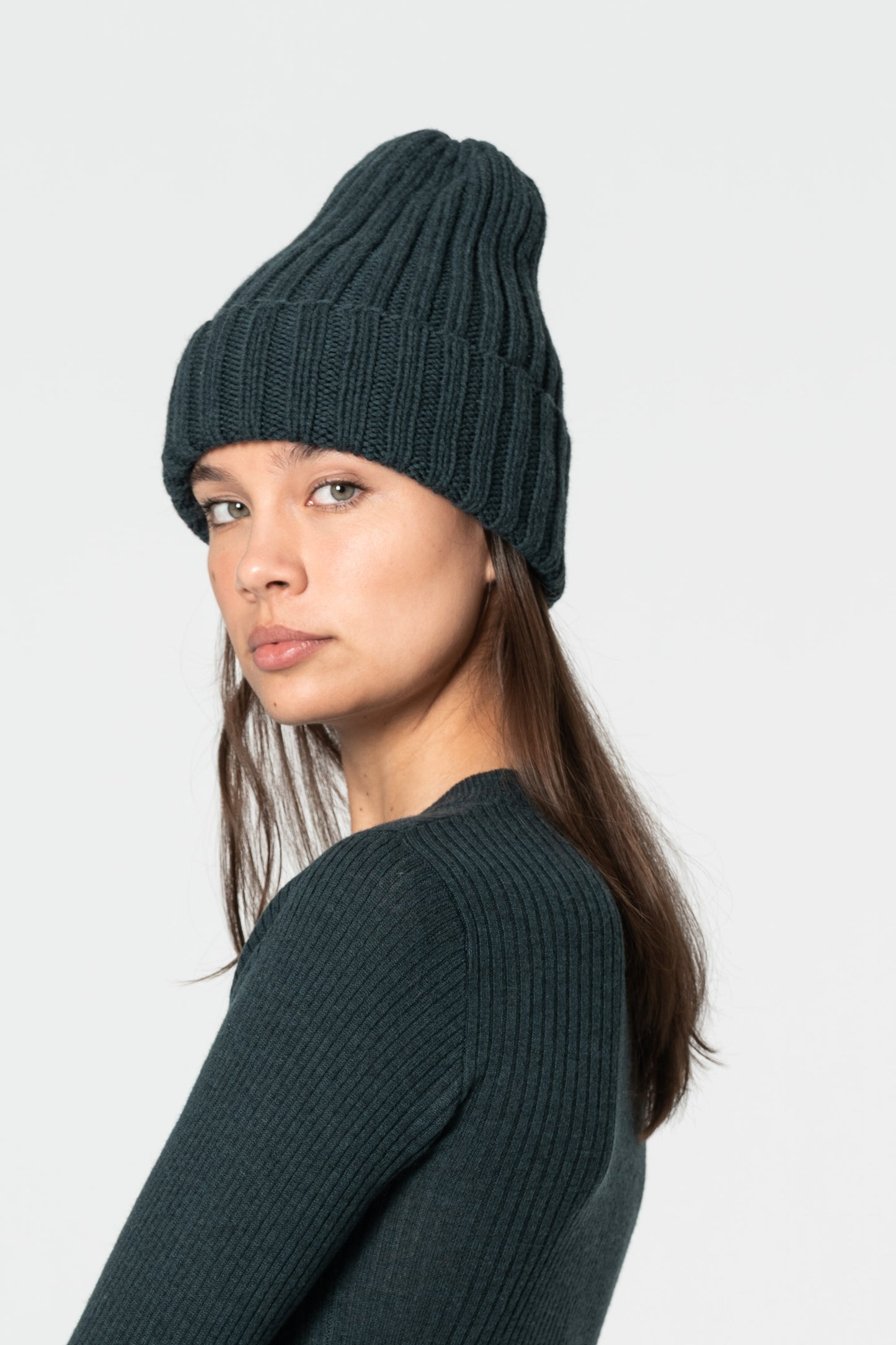 MERINO Handknit Thick Rib Hat - Peacock Green