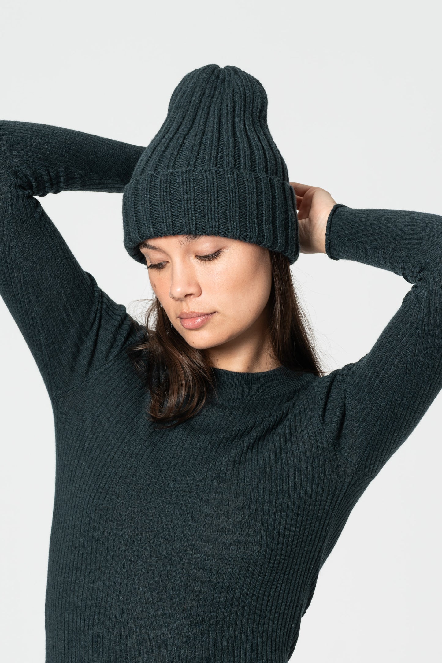 MERINO Handknit Thick Rib Hat - Peacock Green