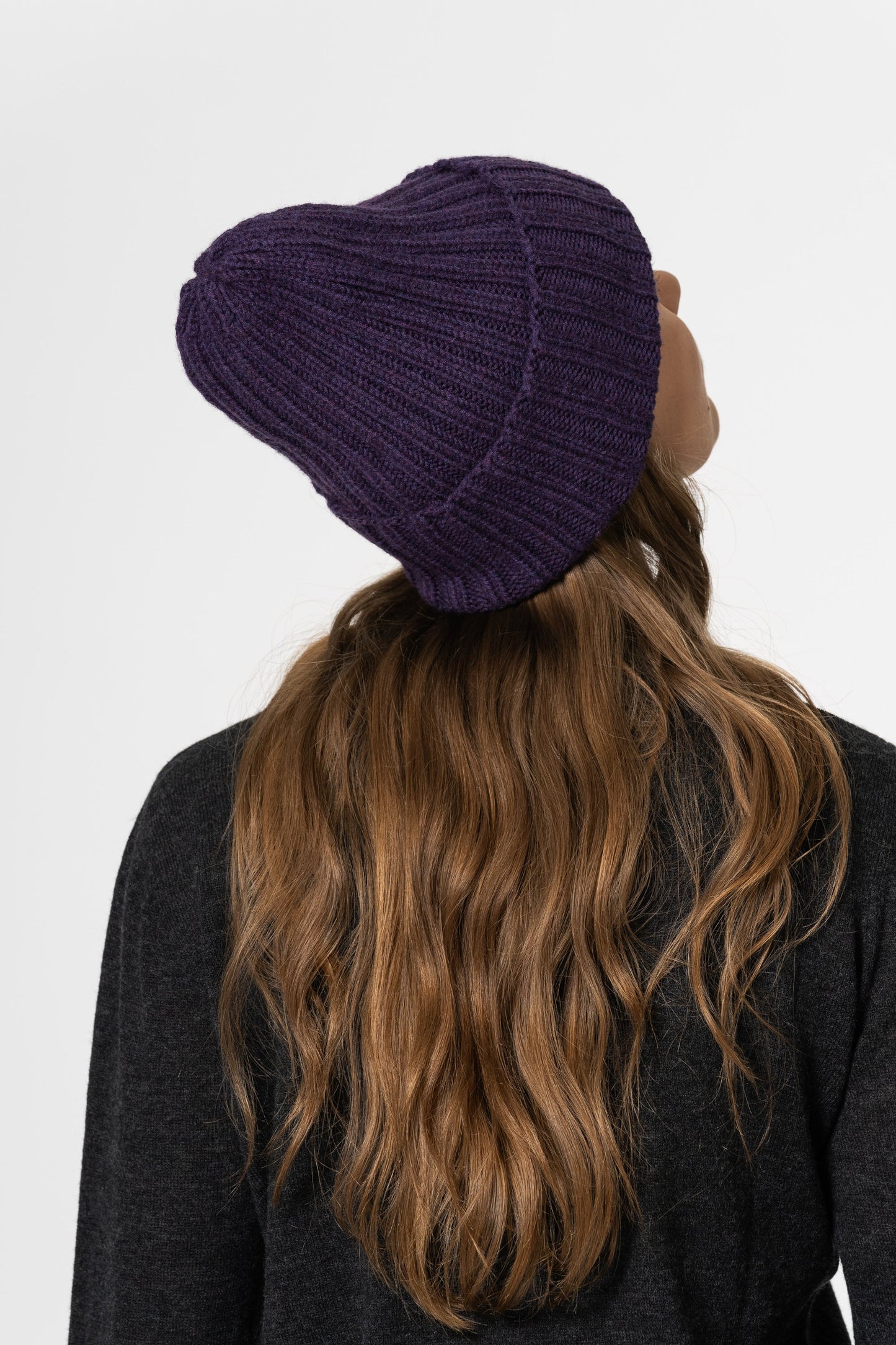 MERINO Handknit Thick Rib Hat - Plum Purple