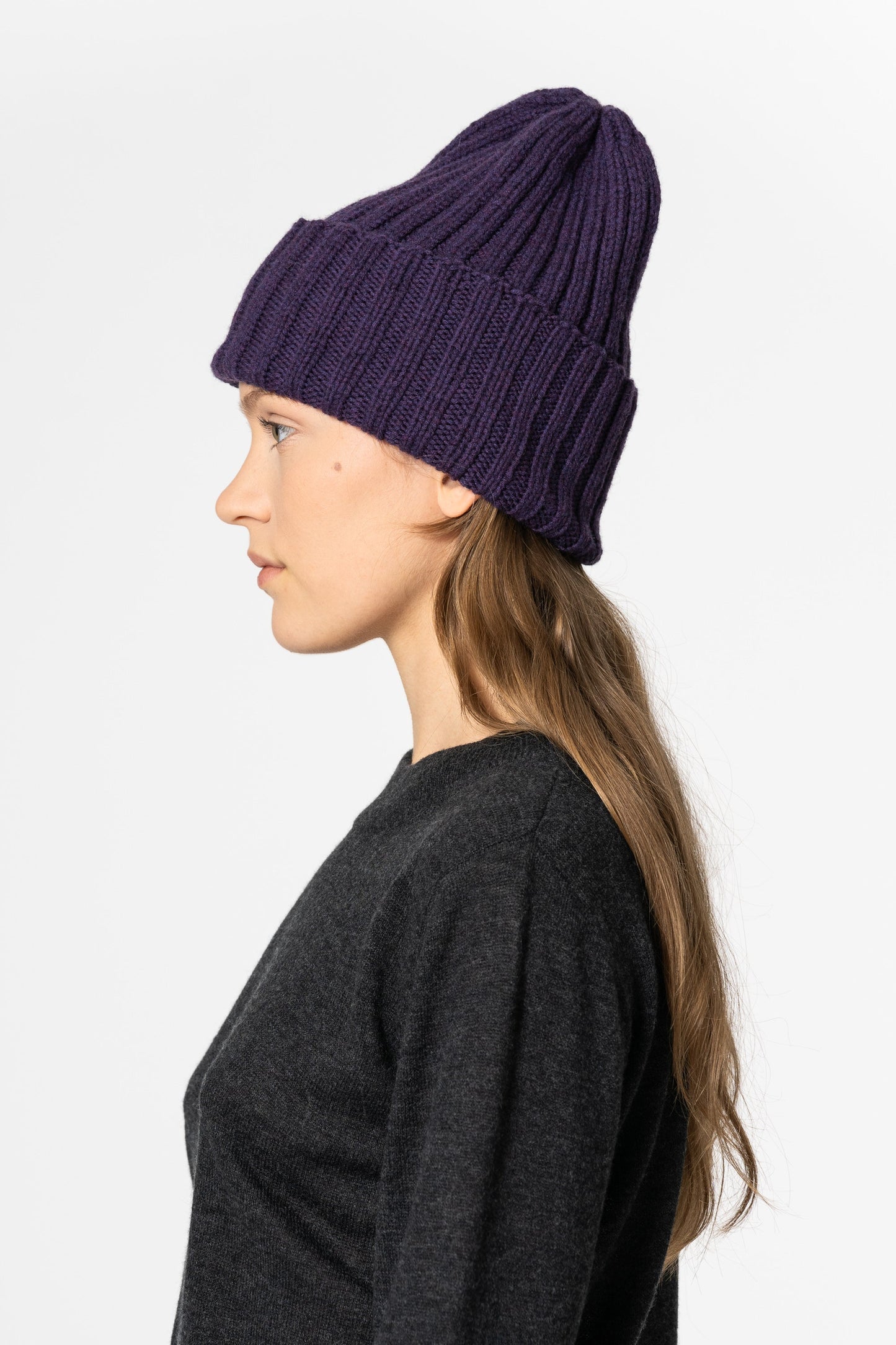 MERINO Handknit Thick Rib Hat - Plum Purple
