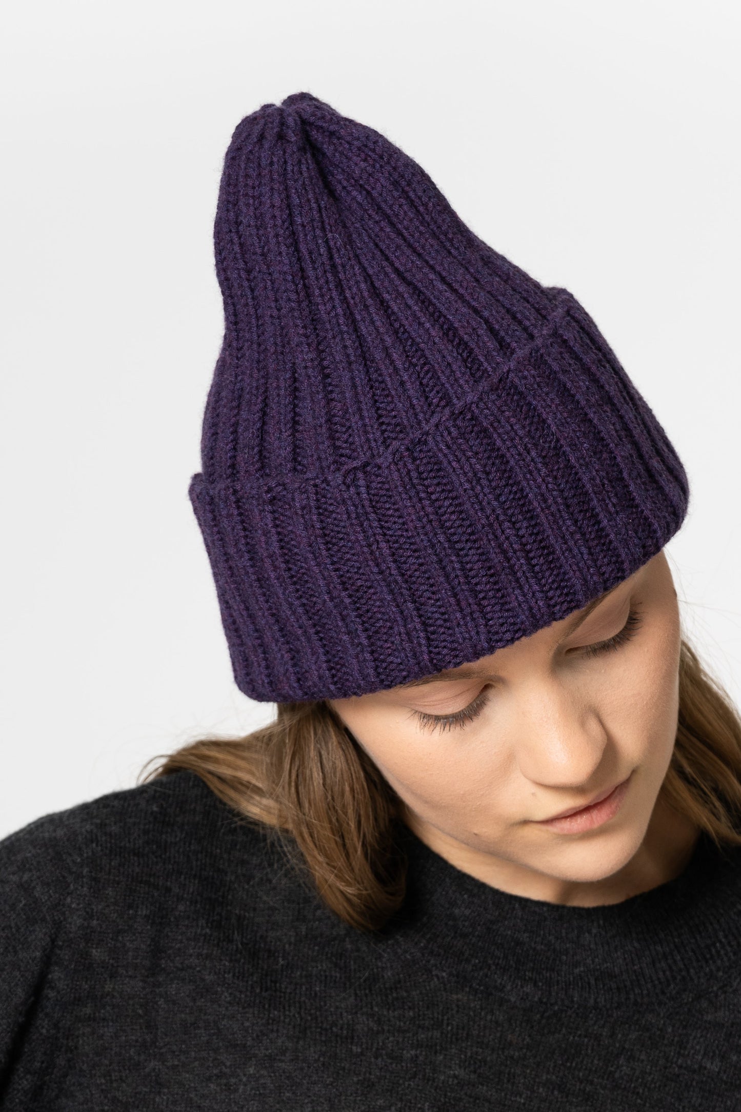 MERINO Handknit Thick Rib Hat - Plum Purple