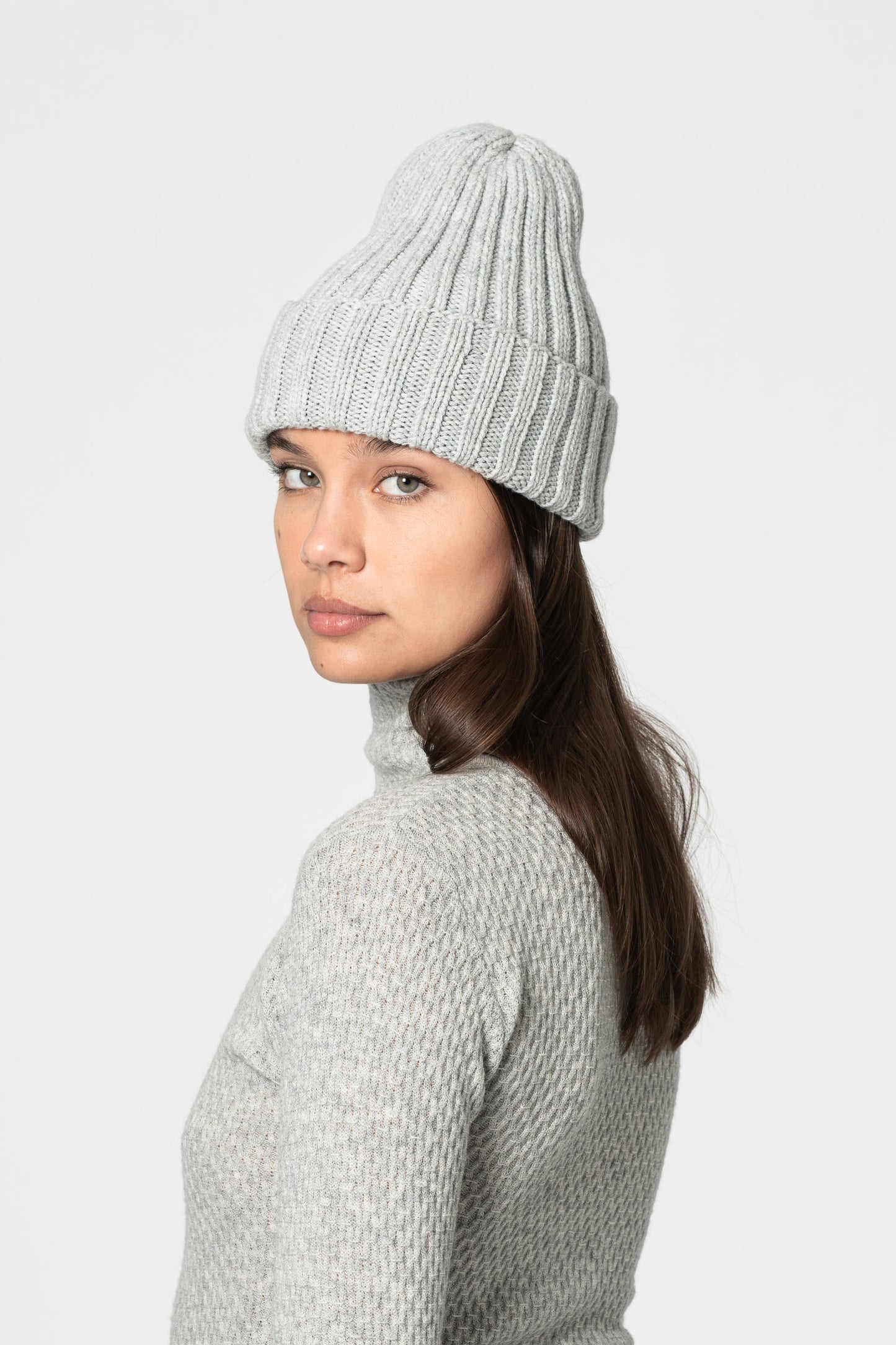 MERINO Handknit Thick Rib Hat - Silver Grey