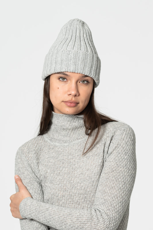 MERINO Handknit Thick Rib Hat - Silver Grey