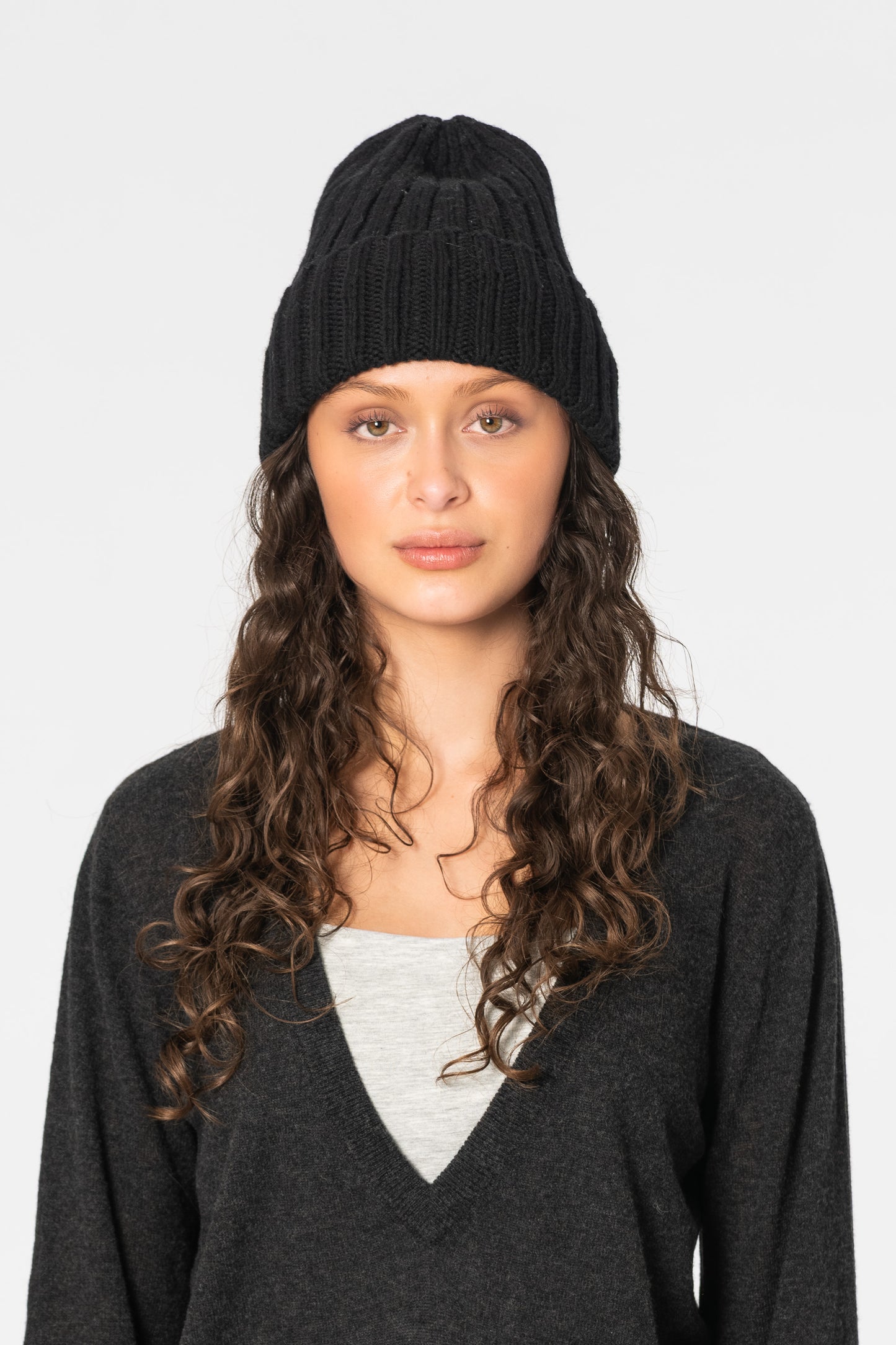 MERINO Handknit Thick Rib Hat - Black