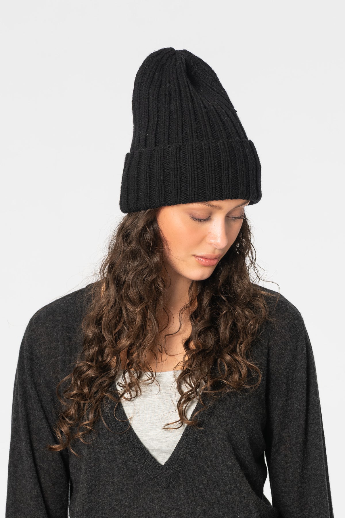 MERINO Handknit Thick Rib Hat - Black