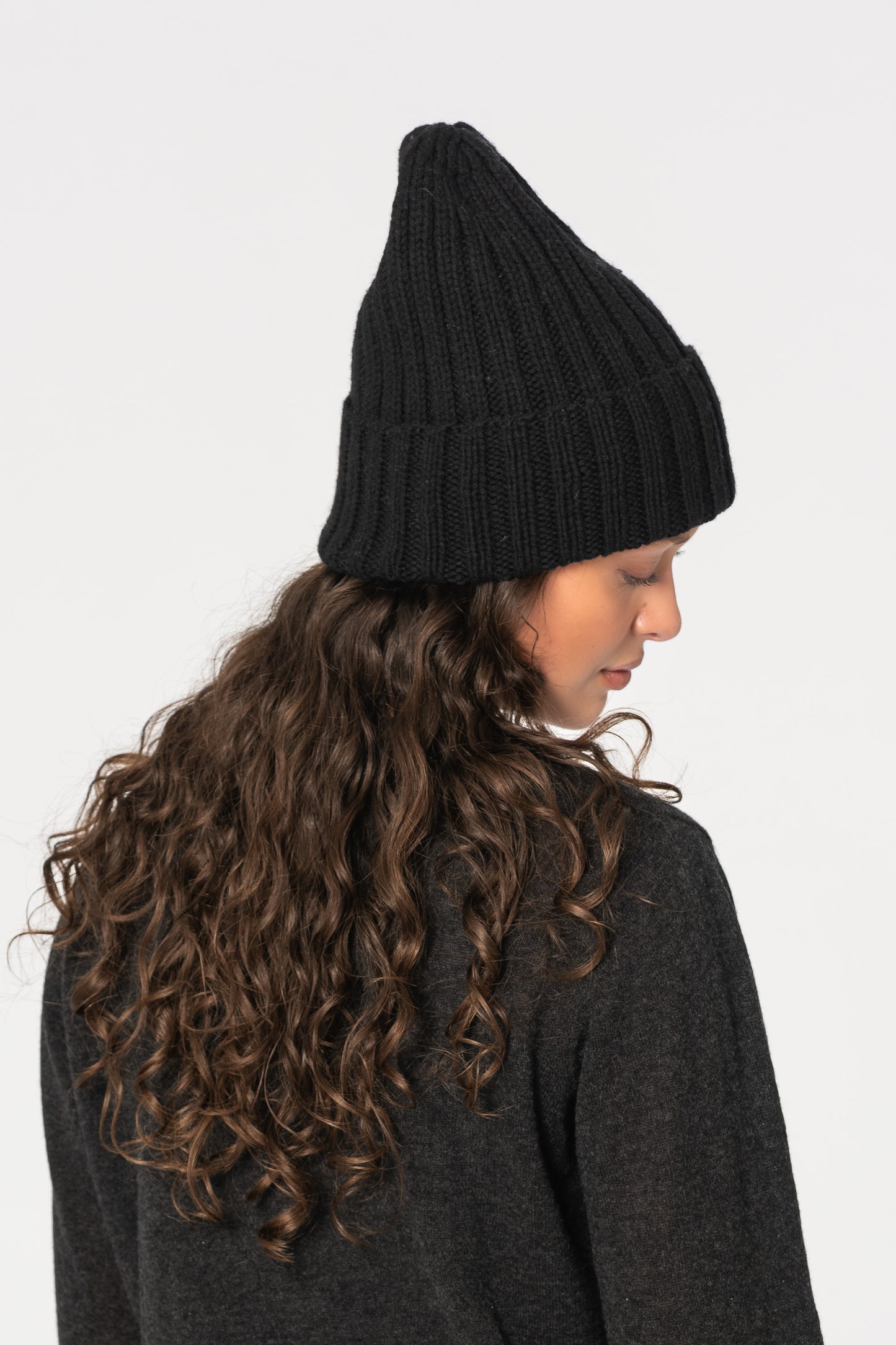 MERINO Handknit Thick Rib Hat - Black