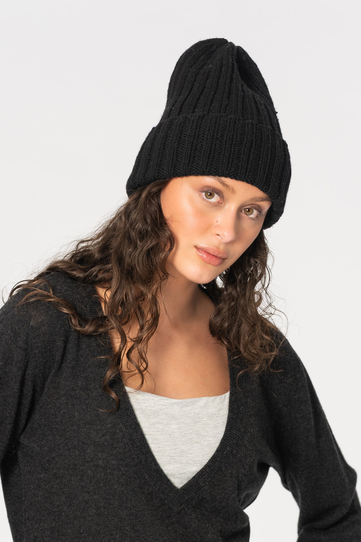 MERINO Handknit Thick Rib Hat - Black