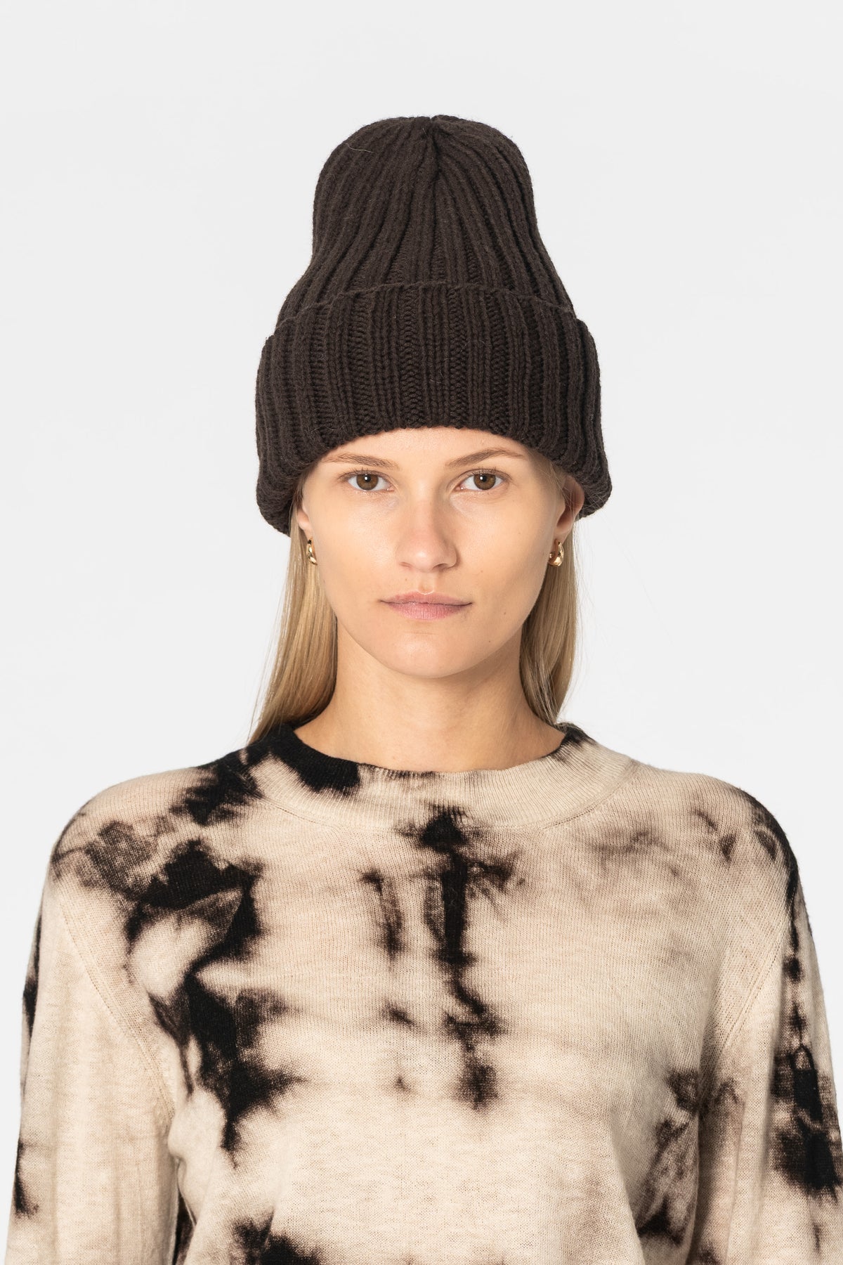 MERINO Handknit Thick Rib Hat - Espresso Brown