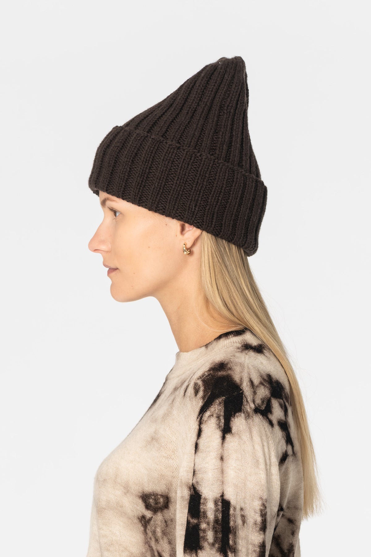 MERINO Handknit Thick Rib Hat - Espresso Brown