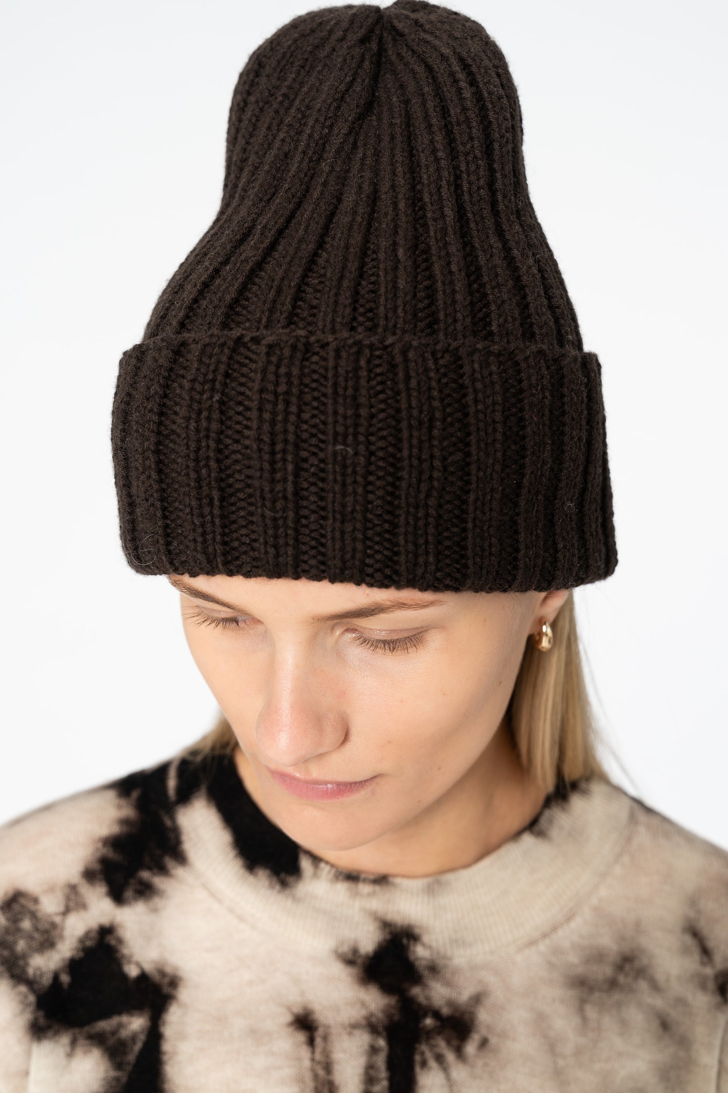 MERINO Handknit Thick Rib Hat - Espresso Brown