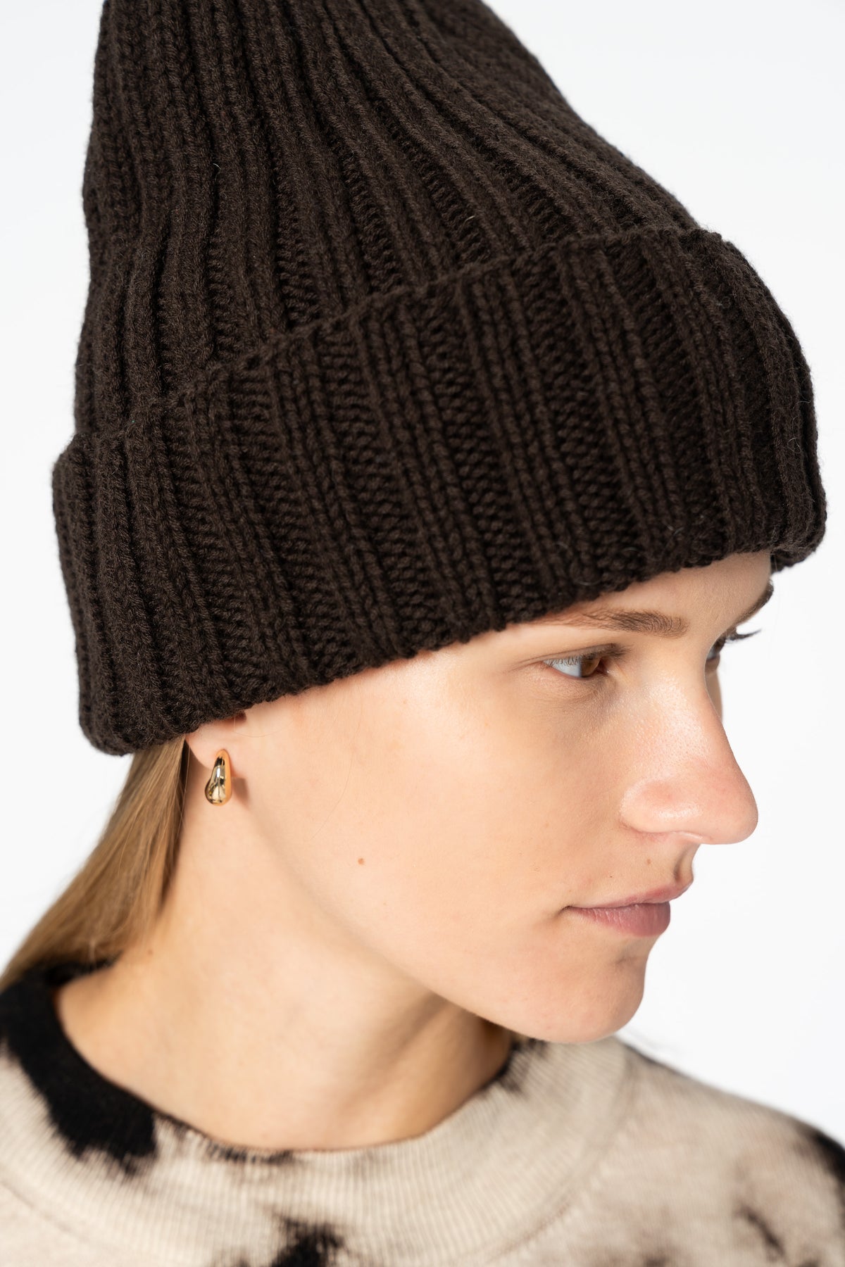 MERINO Handknit Thick Rib Hat - Espresso Brown