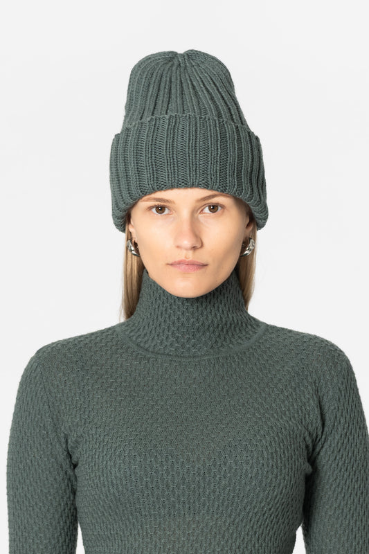 MERINO Handknit Thick Rib Hat - Sage Green
