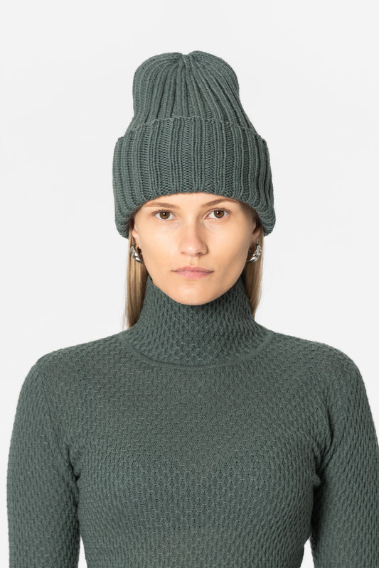 MERINO Handknit Thick Rib Hat - Sage Green