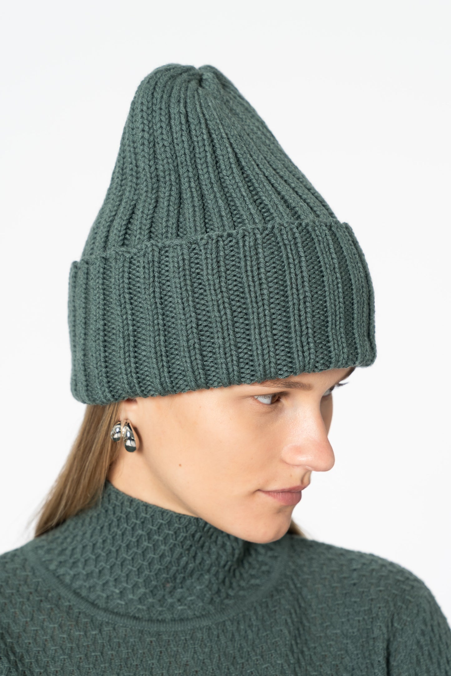 MERINO Handknit Thick Rib Hat - Sage Green
