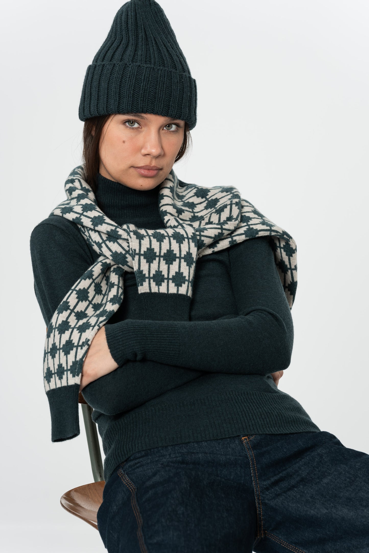 MERINO Handknit Thick Rib Hat - Peacock Green