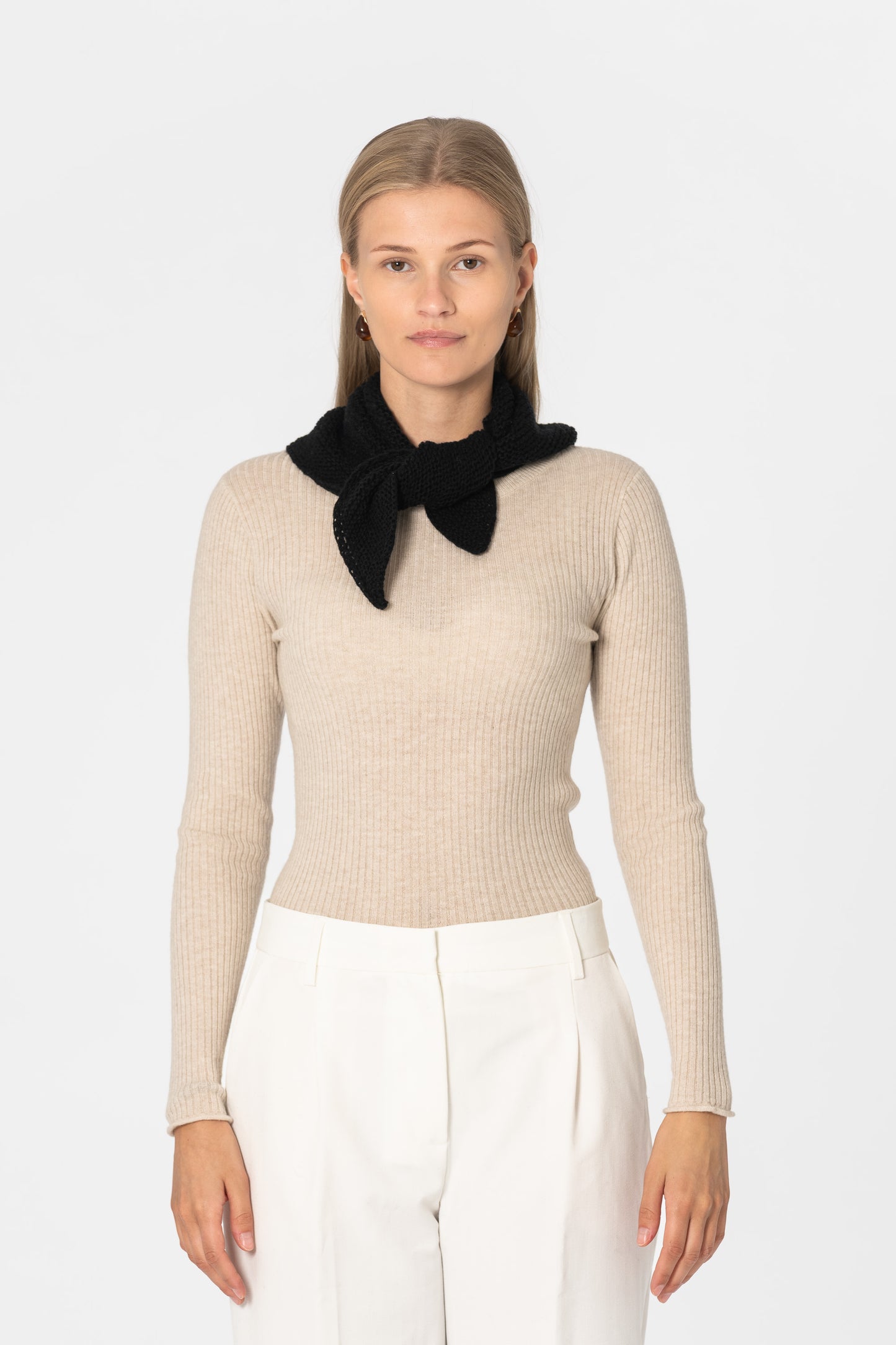 MERINO Handknit Triangle Scarf - Black