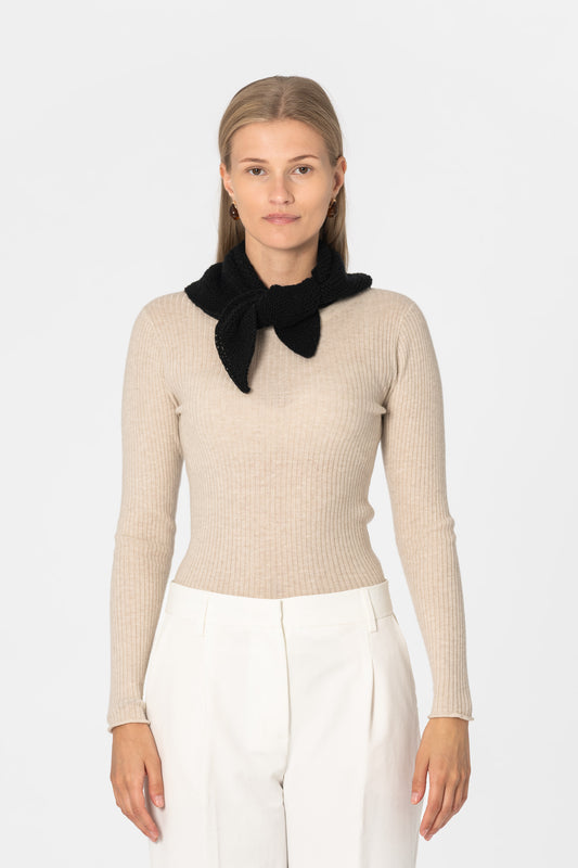 MERINO Handknit Triangle Scarf - Black